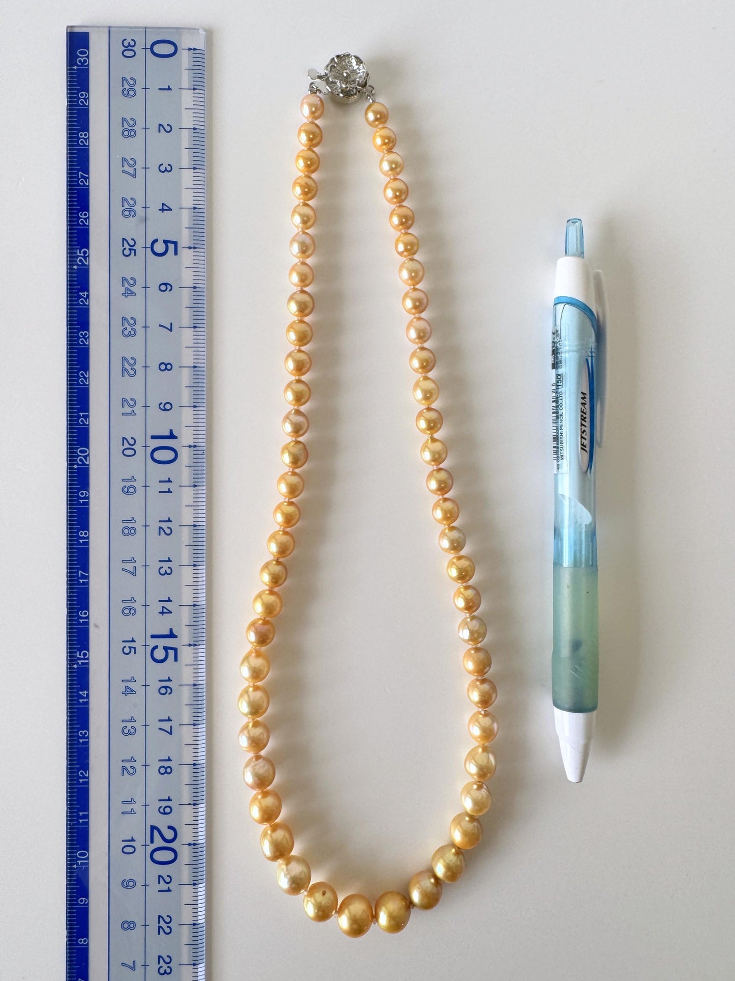 Japanese Akoya Cultured Pearl Necklace: 6-9.2mm Color Treated Gold  Semi-Baroque/Semi-Round, Silver Clasp | Saltwater Pearls, 45cm Strand