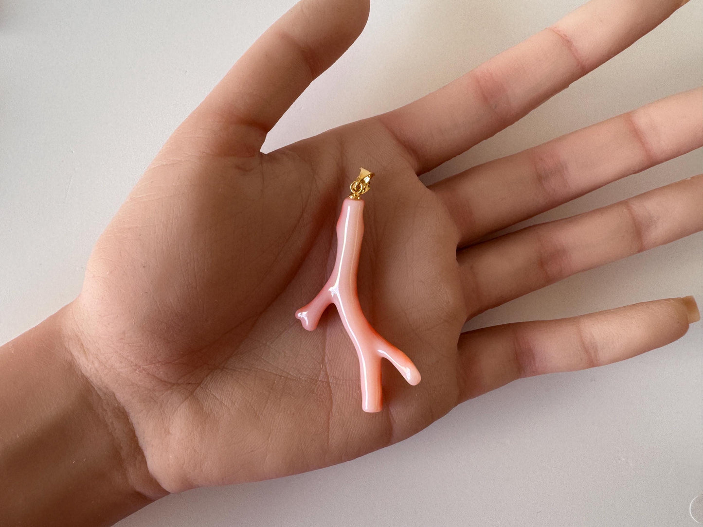 Natural Deep Sea Coral Branch Pendant: Gold-Plated Silver Bail, 46mm