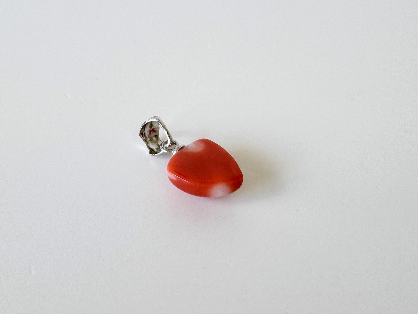 Orange Momo Coral Pendant - Natural Unique Shape Coral Jewelry - Silver Bail (Rhodium-Plated), Genuine Material, 11x9.7mm