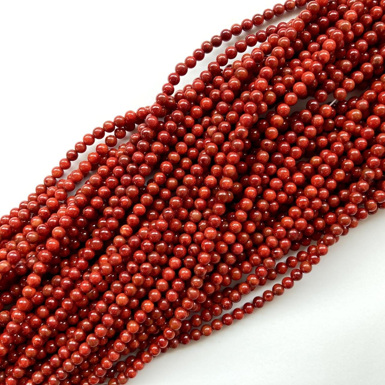 Natural sponge coral 4-4.5mm strands, Deep red color, 15.7inches, 40cm, Apple coral strands, Wholesale, Price per stran