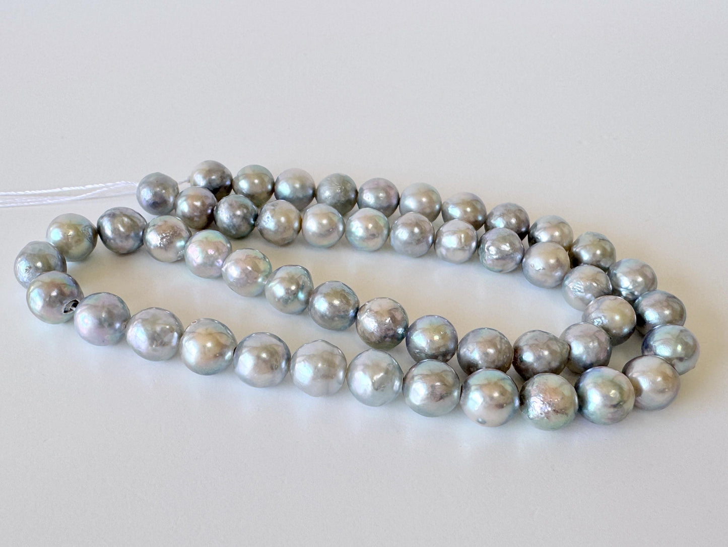 Japanese Akoya Pearl Strand - Natural Blue Silver Cultured Beads - Semi-Round Shape, 8-8.5mm Size, Saltwater Pearls, 40cm Length
