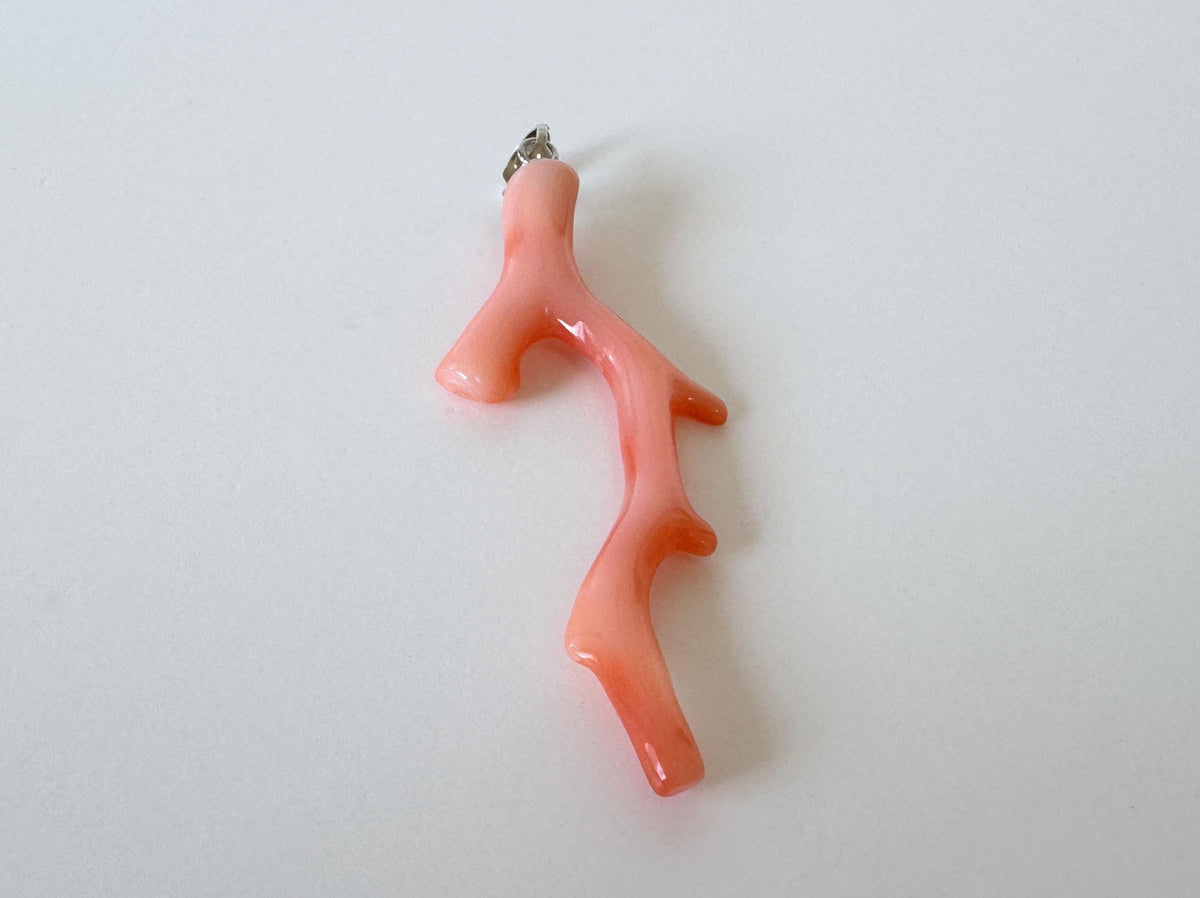 Coral Branch Pendant Natural Deep Sea Coral: Pink Orange Coral Jewelry Accent, Silver Bail (47mm Length, Lightweight Design)