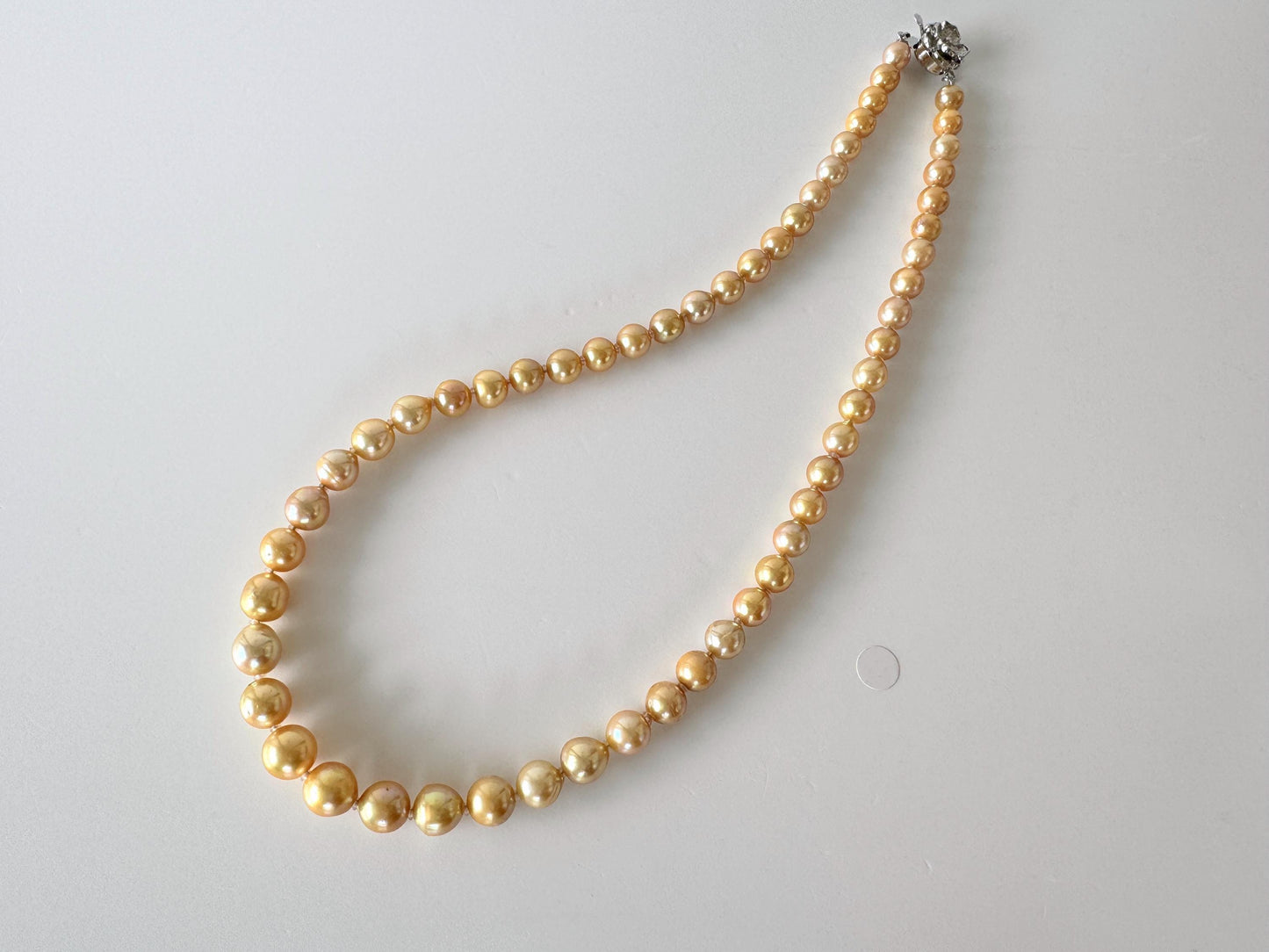 Japanese Akoya Cultured Pearl Necklace: 6-9.2mm Color Treated Gold  Semi-Baroque/Semi-Round, Silver Clasp | Saltwater Pearls, 45cm Strand