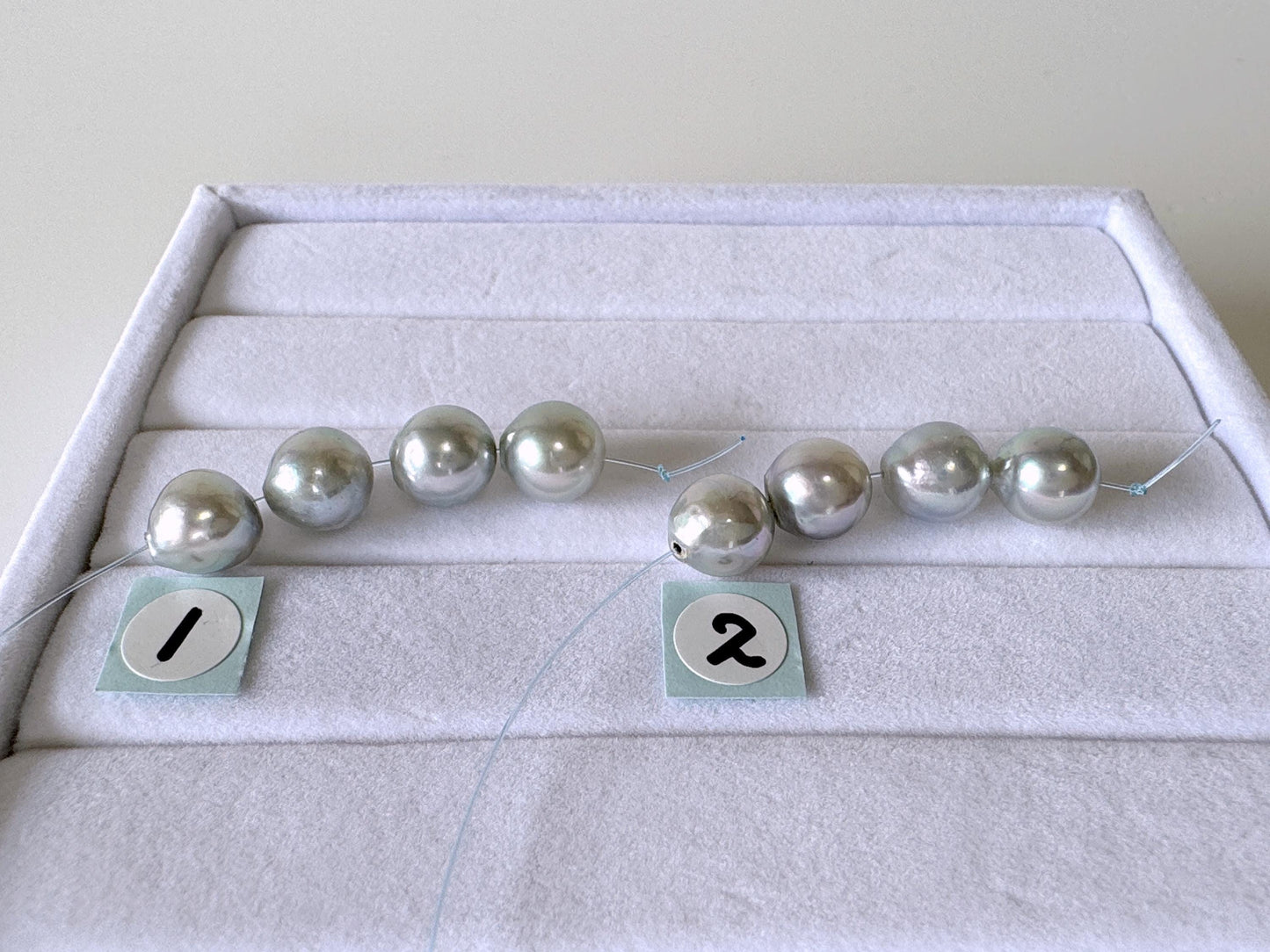 Japanese Natural blue/silver color Akoya Pearl Beads, 7.5-8mm, Mini Strand, Short Strand of 4 Pieces, Cultured in Sea Water