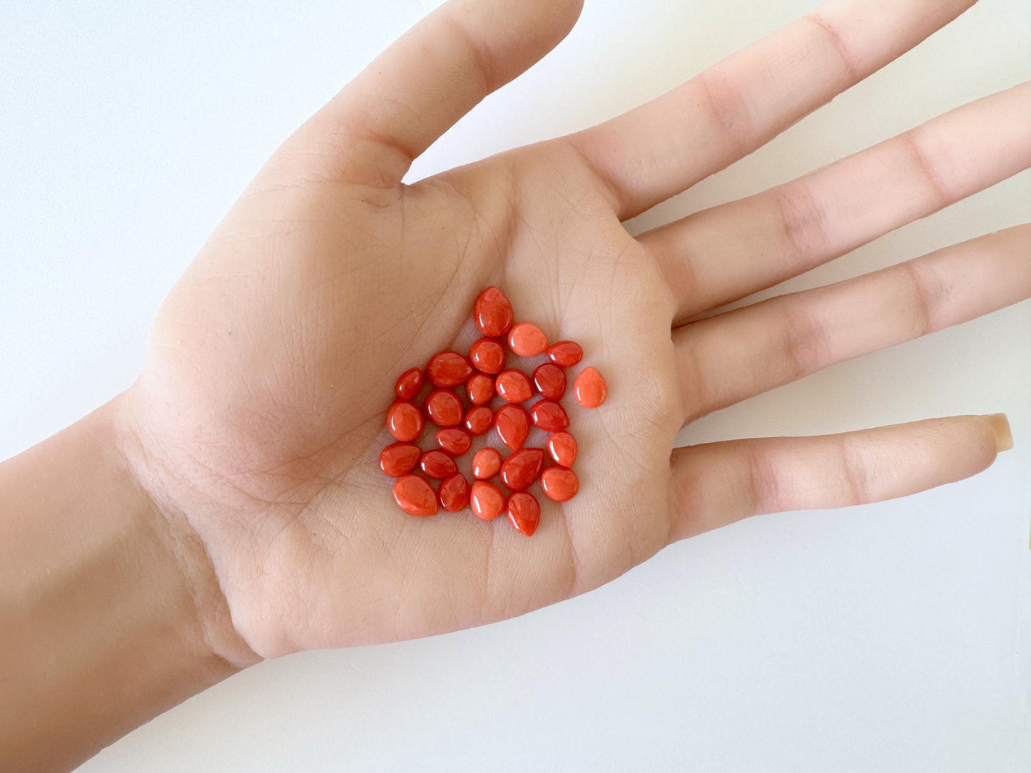 Value-priced, Natural red Mediterranean coral loose Pear shape cabochon for a set of 26-27pcs, For jewelry making, Natural color