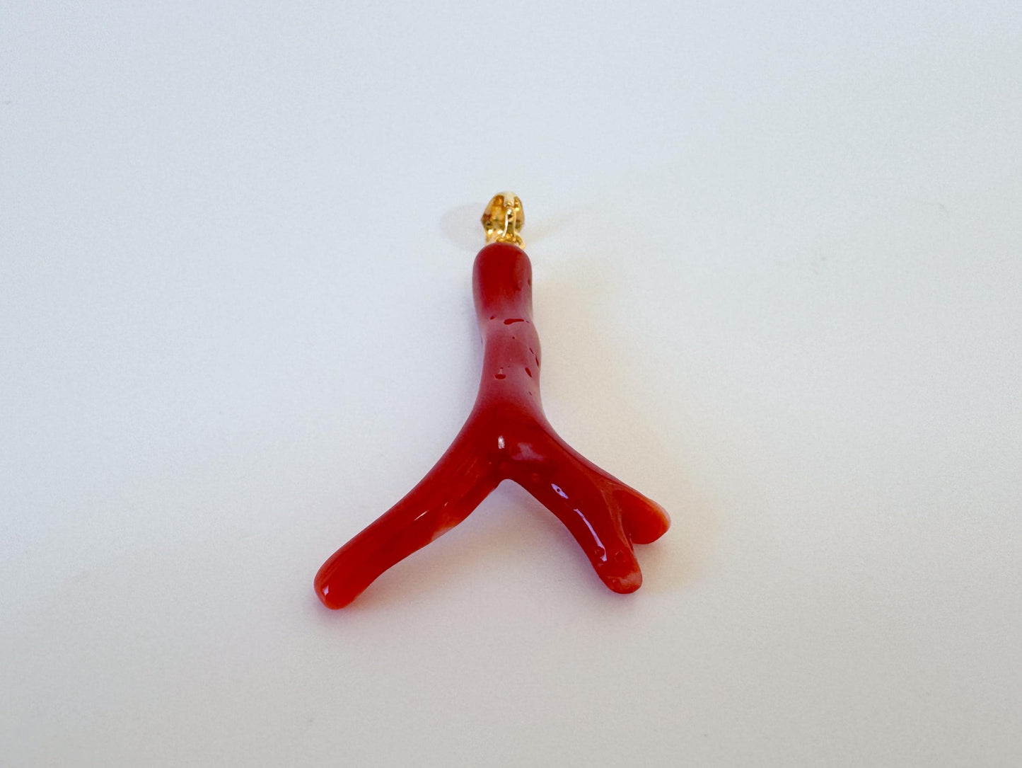 Natural Red Coral Branch Pendant: Oxblood Japanese Aka Coral, Gold Plated Silver Bail, 37mm