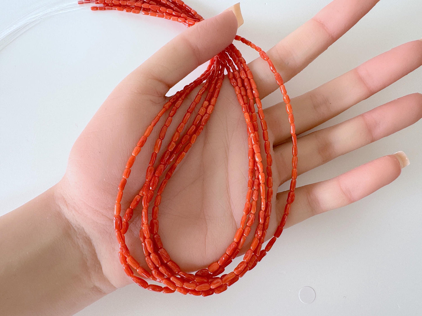 Natural Mediterranean red coral rice/tube shape 3x1.5-7x3mm strands ,16.5inches, 42cm,  for jewelry making, natural color, Price per strand