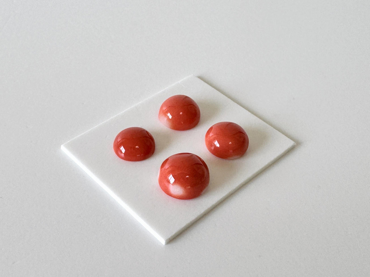 Momo Coral Round Cabochon Set of 4 Pcs, Japanese Orange Coral Loose | Natural Undyed | 7-8.2mm Half-Drilled Flat-Back Jewelry Supplies