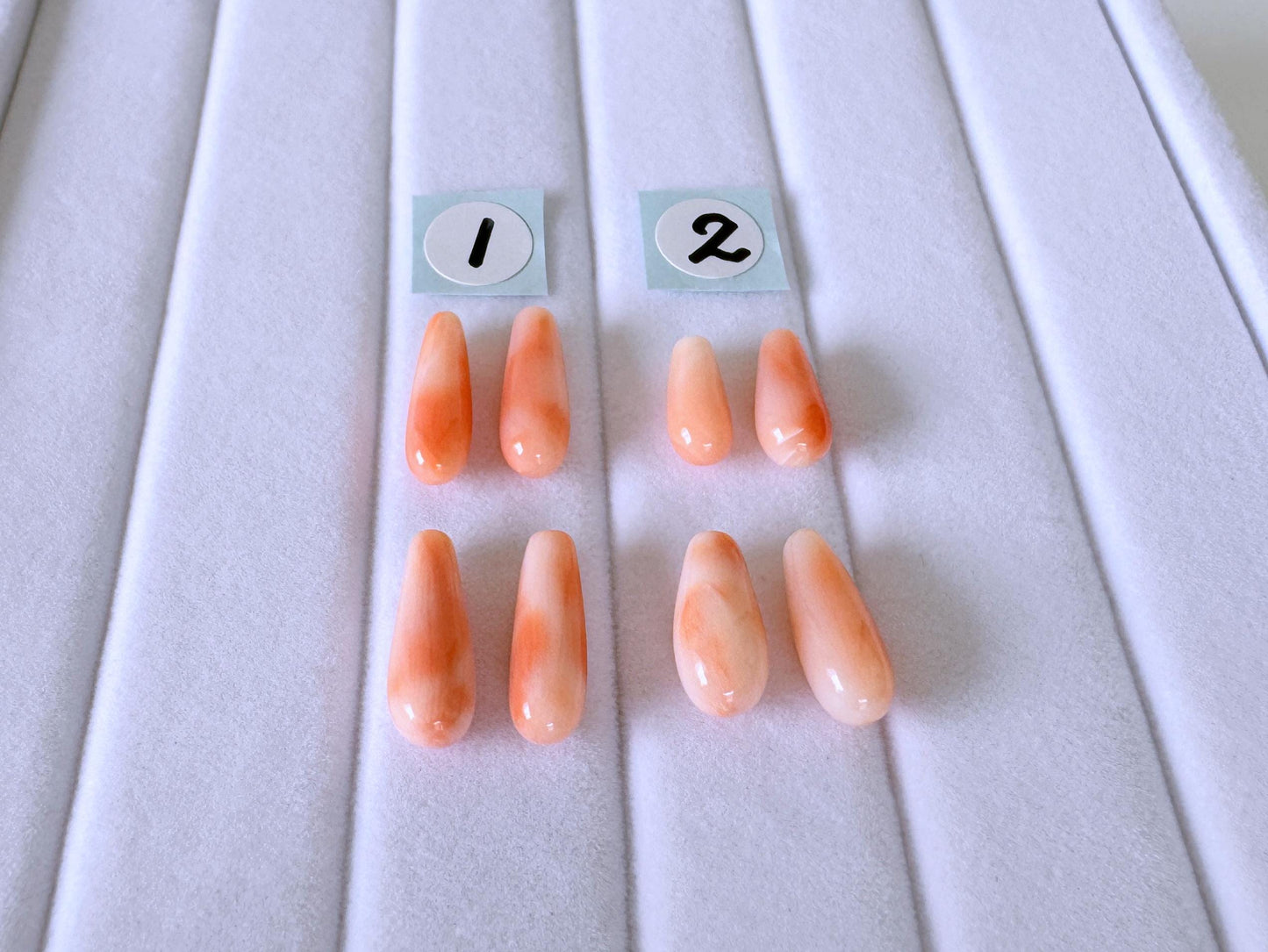 Deep Sea Coral Drop Loose Natural Gemstones, Pink Orange Teardrop (4 Pcs Set, Drilled Hole, 10-13mm Size)