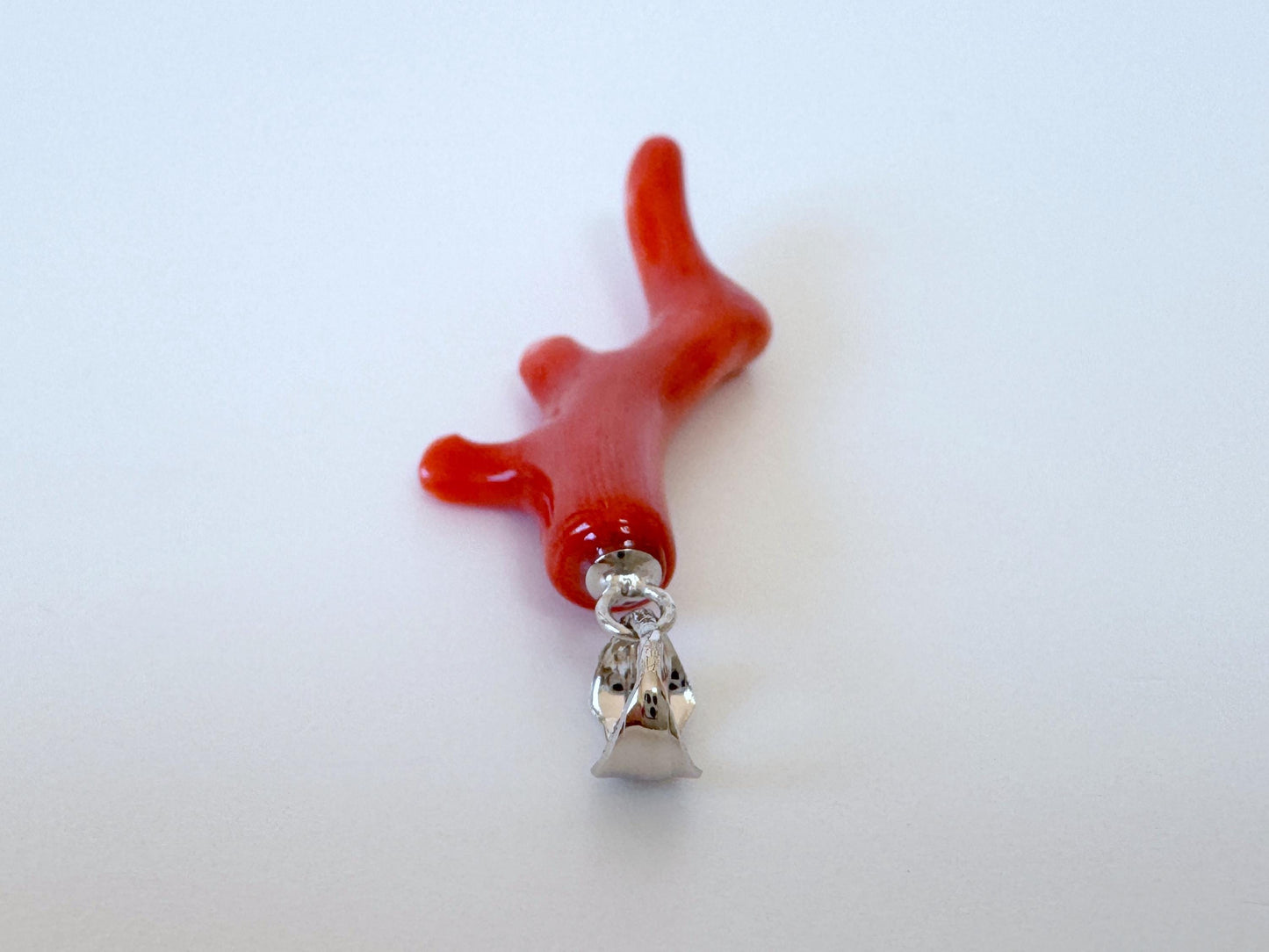 Momo Coral Branch Pendant: Japanese Orange Coral, Rhodium Silver Bail | Natural Deep Sea Jewelry, 34mm Length