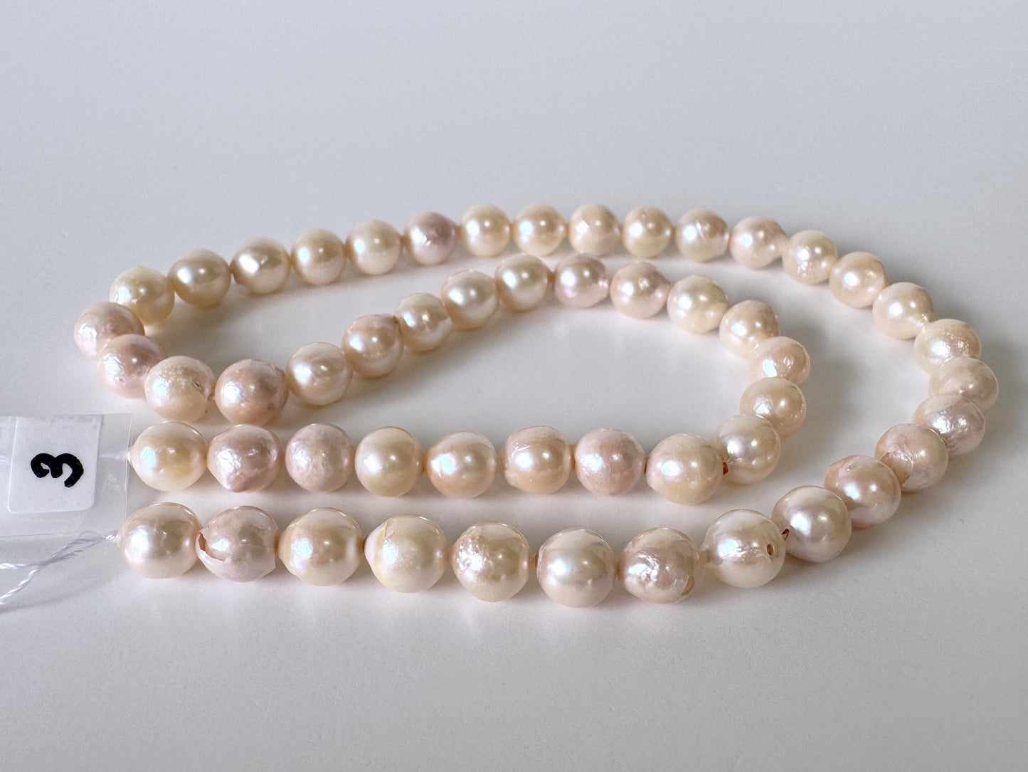Japanese Akoya Pearl Strand 7-7.5mm Baroque Beads, White Pink Overtone (40cm + 5pcs, Saltwater Cultured)