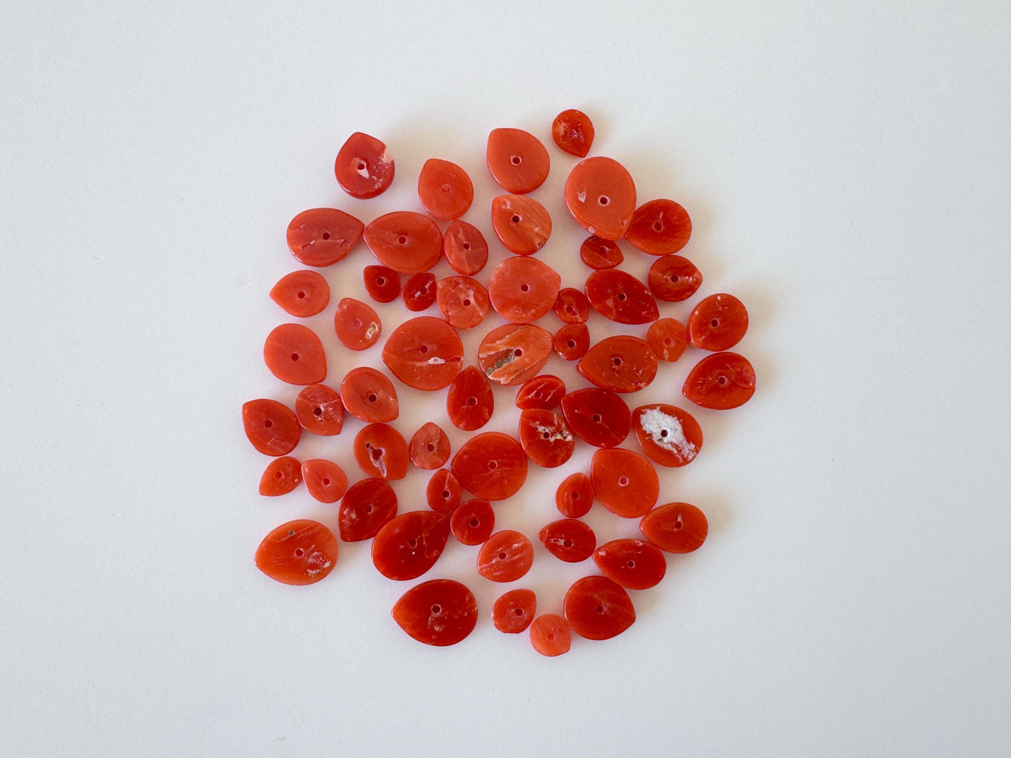 Red Mediterranean Coral Cabochons - Pear Shape Loose Stones - Natural Color, Jewelry Crafting, 57pcs Value Priced Pack