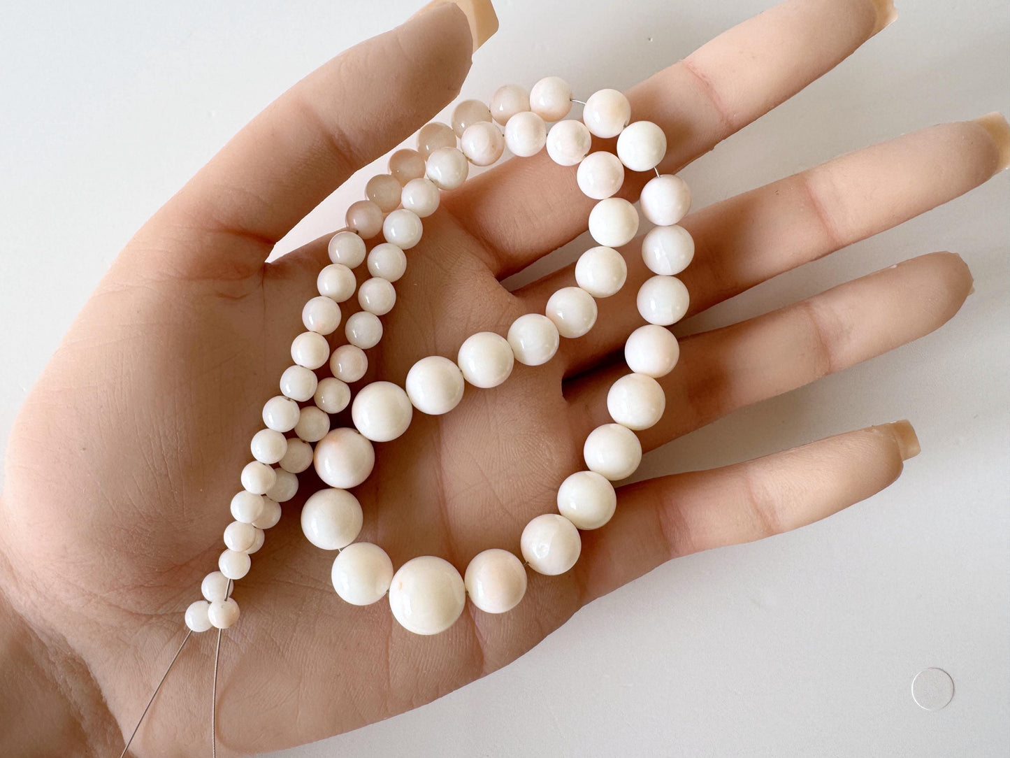 Natural Coral Strand Beads: Midway Deep Sea White/Very Slightly Light Pink - Round Shape, 4.5-11.5mm, 40cm Length, Jewelry Making