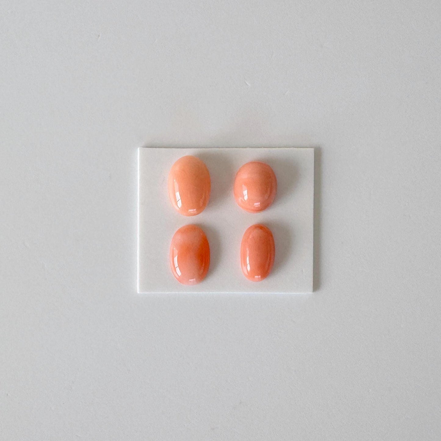Natural Coral Loose, Deep Sea Oval Cabochon | Pink-Orange | Four Piece Set | Jewelry Making | 8.9-10.3 X 5.9-7.4mm