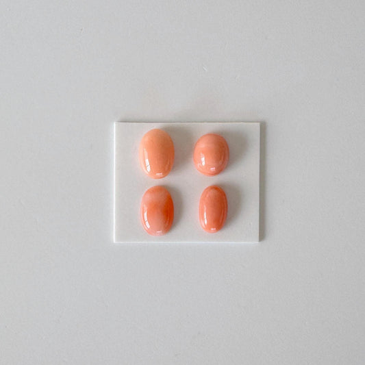 Natural Coral Loose, Deep Sea Oval Cabochon | Pink-Orange | Four Piece Set | Jewelry Making | 8.9-10.3 X 5.9-7.4mm