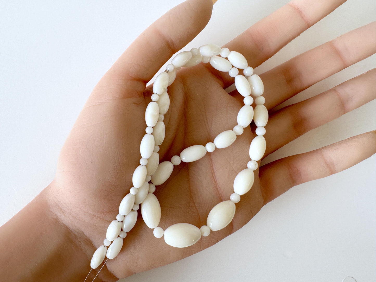 White Coral Bead Strand: Bi-cone & Round Gradation, Jewelry Making (16"-17")