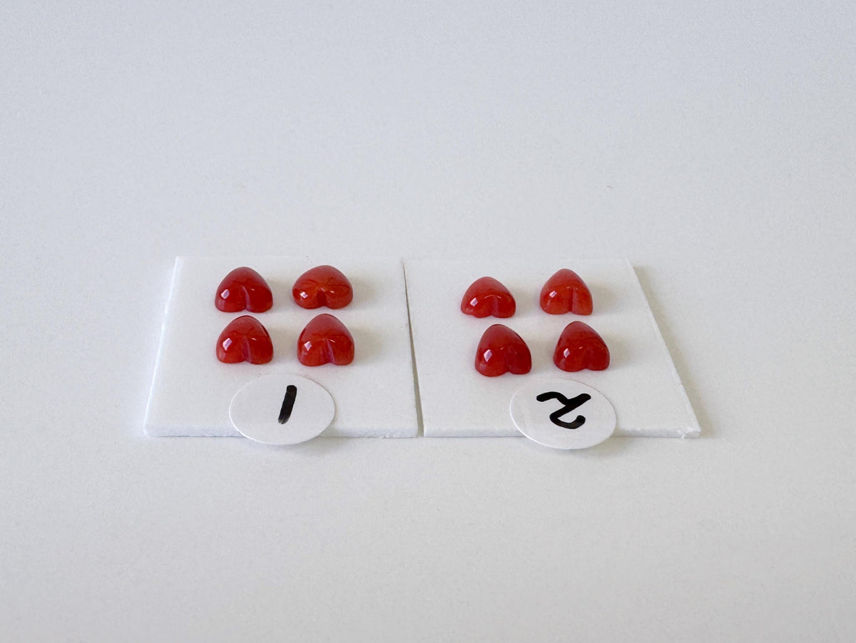 Natural Japanese red(Aka) coral tiny heart shape cabochon with half-drilled hole at back, Natural Color, Price per set of 4 pcs