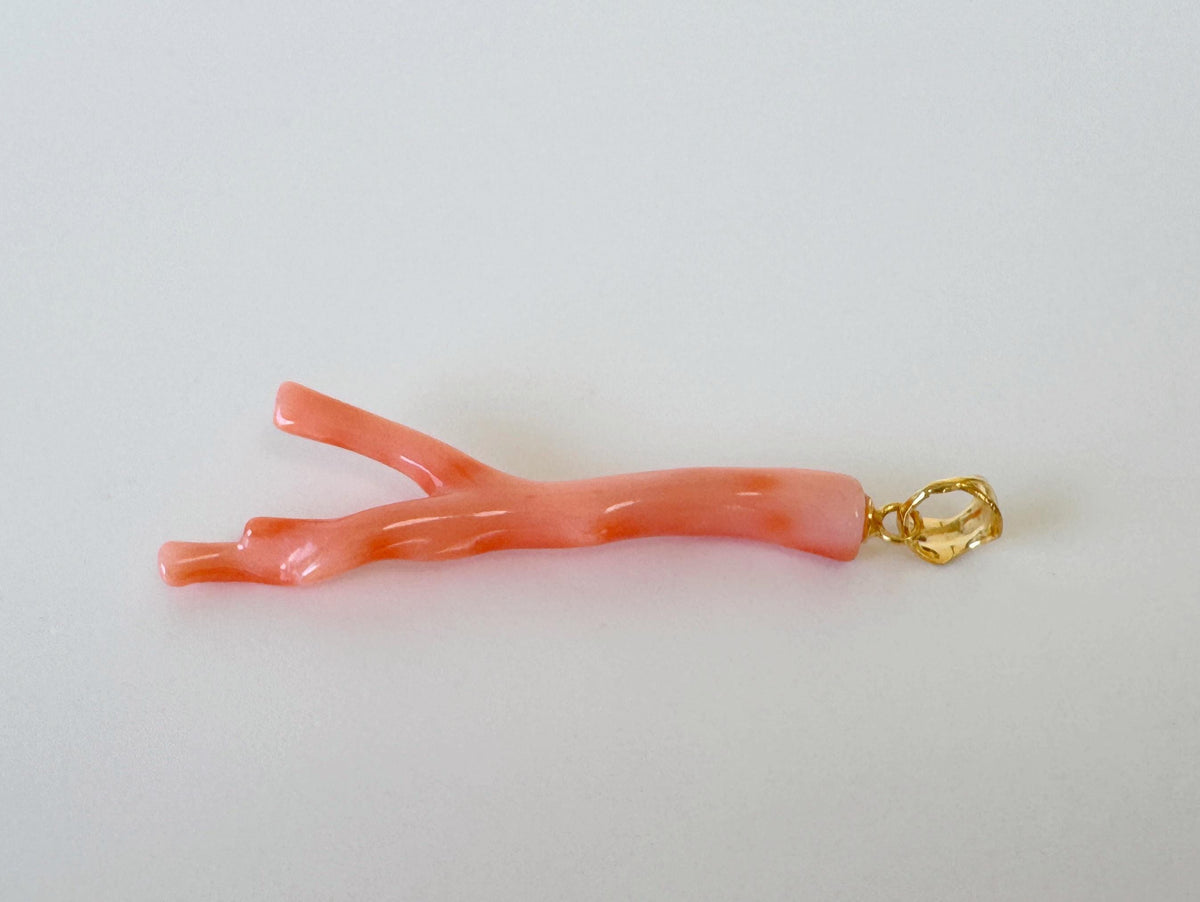 Coral Branch Pendant: Natural Pink Orange Deep Sea Coral, Gold-Plated Silver Bail | 45mm, Unique Jewelry