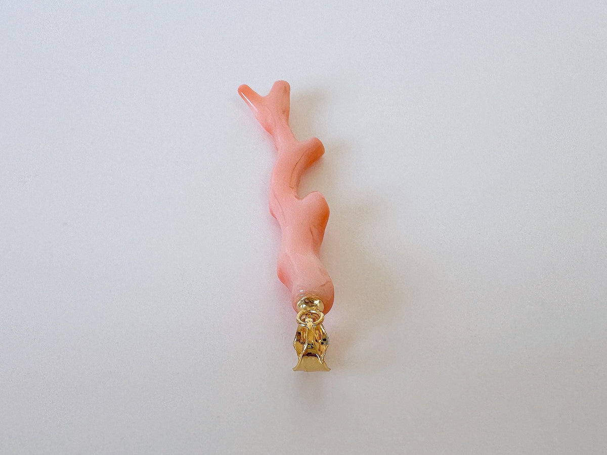 Coral Branch Pendant: Natural Pink Orange Deep Sea Coral - Gold-Plated Silver Bail, 45mm Length