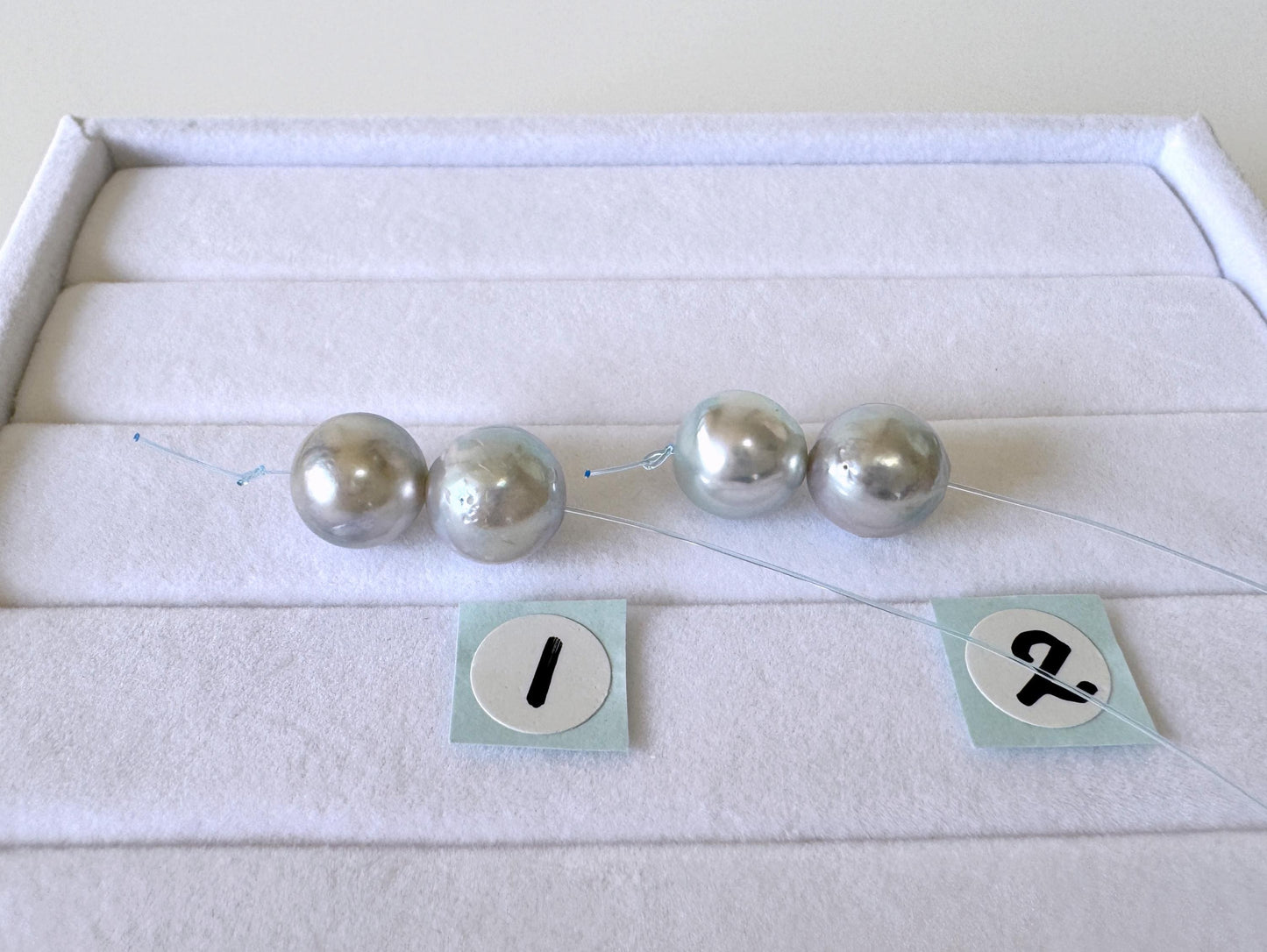 Japanese Akoya Pearl Beads Natural Blue Silver, Cultured Saltwater Pearls (8-8.5mm, Genuine, Mini Strand, 2 Pieces)