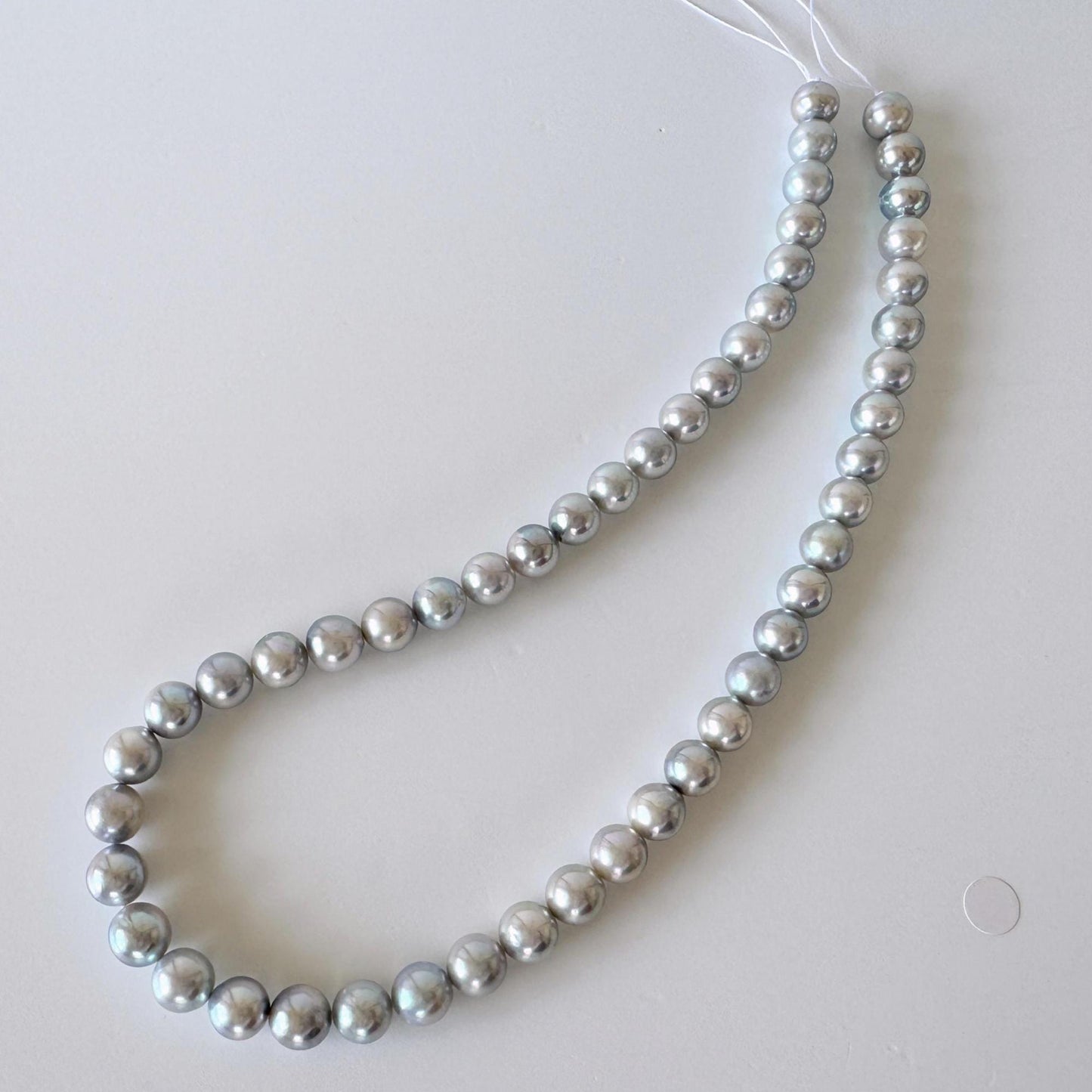 Japanese Akoya Pearl Strand: Natural Blue Silver 8-8.5mm Beads, Cultured Saltwater Pearls | Full 40cm Length, Jewelry Supplies