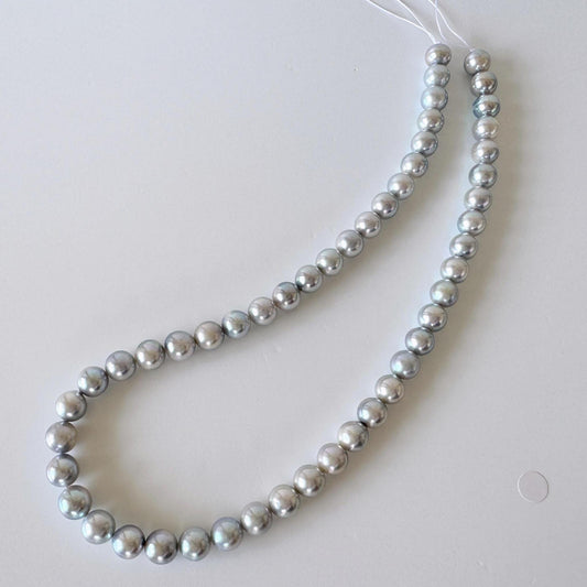 Japanese Akoya Pearl Strand: Natural Blue Silver 8-8.5mm Beads, Cultured Saltwater Pearls | Full 40cm Length, Jewelry Supplies