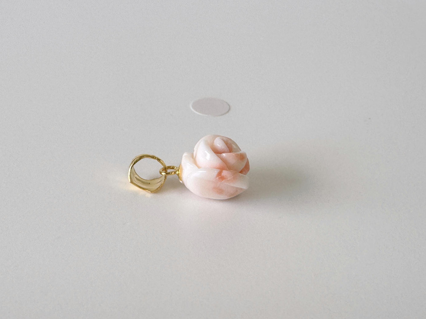 Deep Sea Coral Rose carved Pendant, 11x12.7mm, Natural Pink/White Color Coral, Silver (gold plated) bail, Genuine Coral Pendant