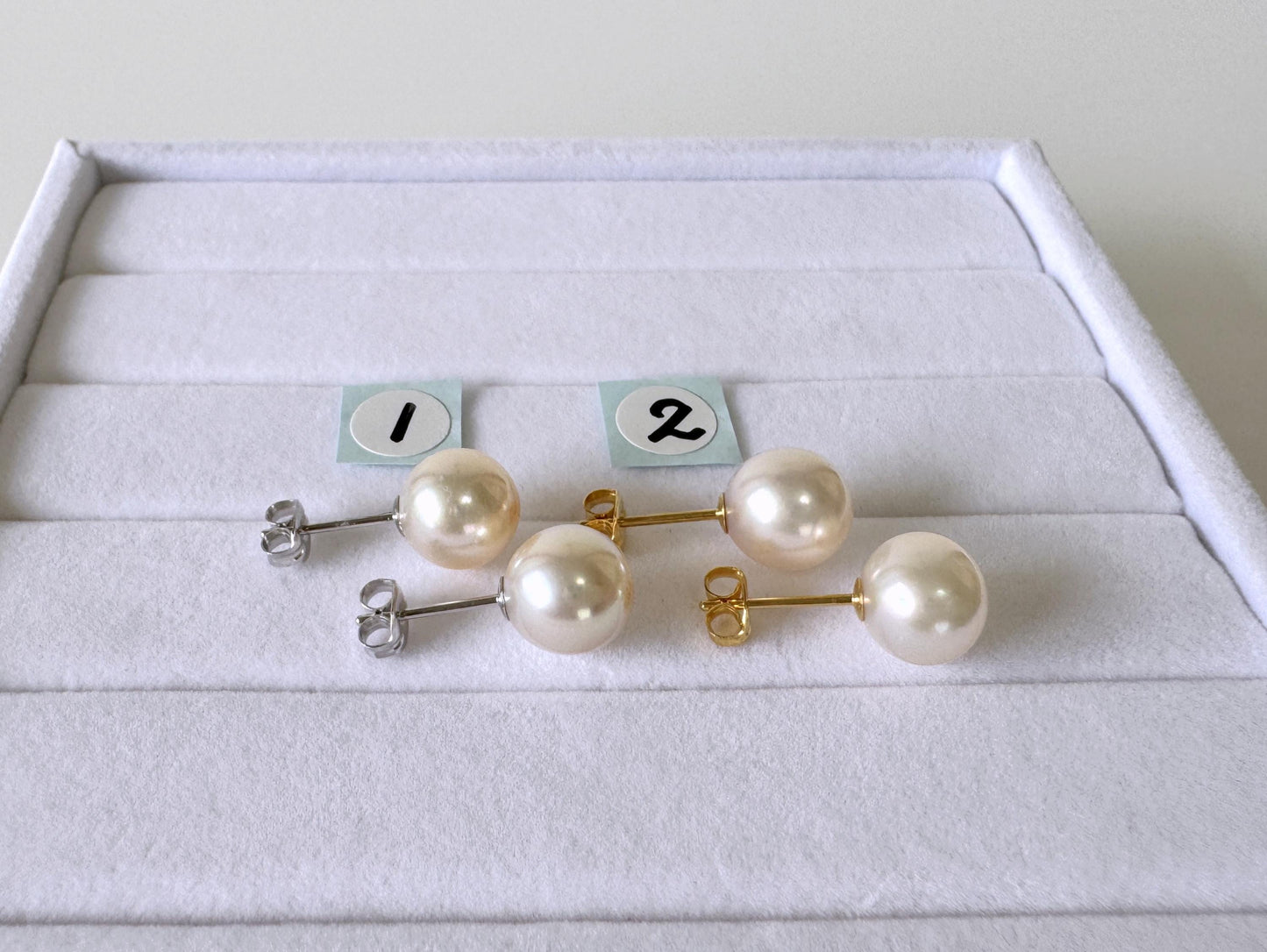 Japanese Akoya Pearl Stud Earrings - Cultured White Pearls, 8.5mm Size, Silver 925, Elegant Everyday Wear