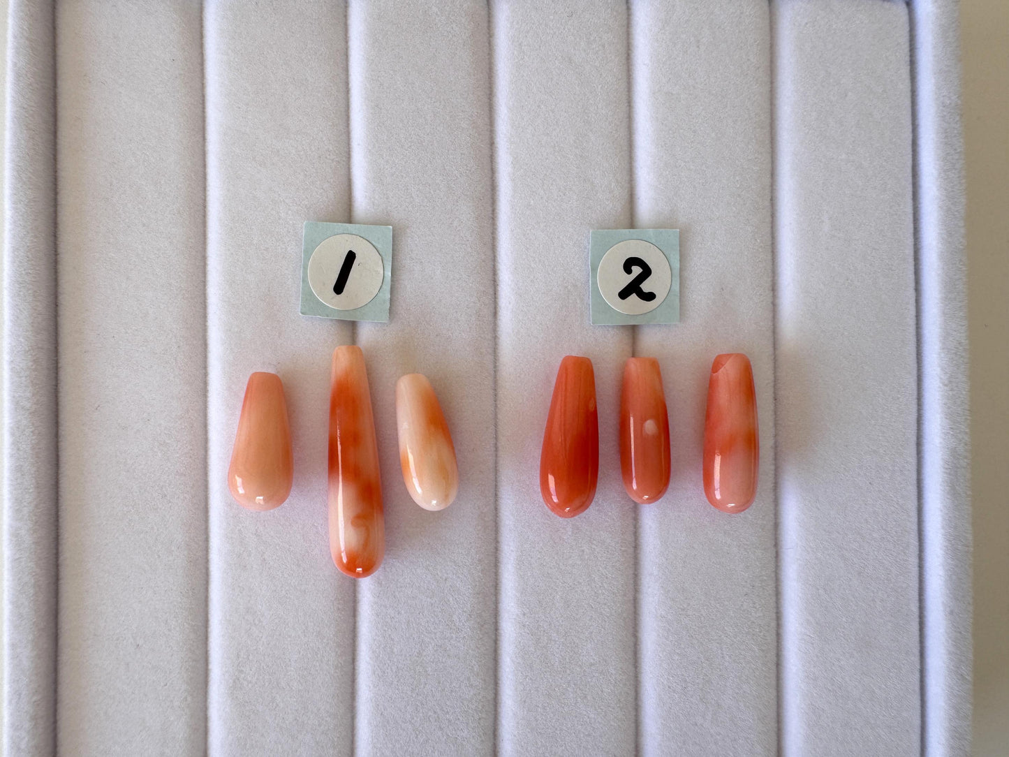 Natural Deep Sea Coral Drop Loose, Pink Orange, Jewelry Making, 3 Pcs set, Hole on Top