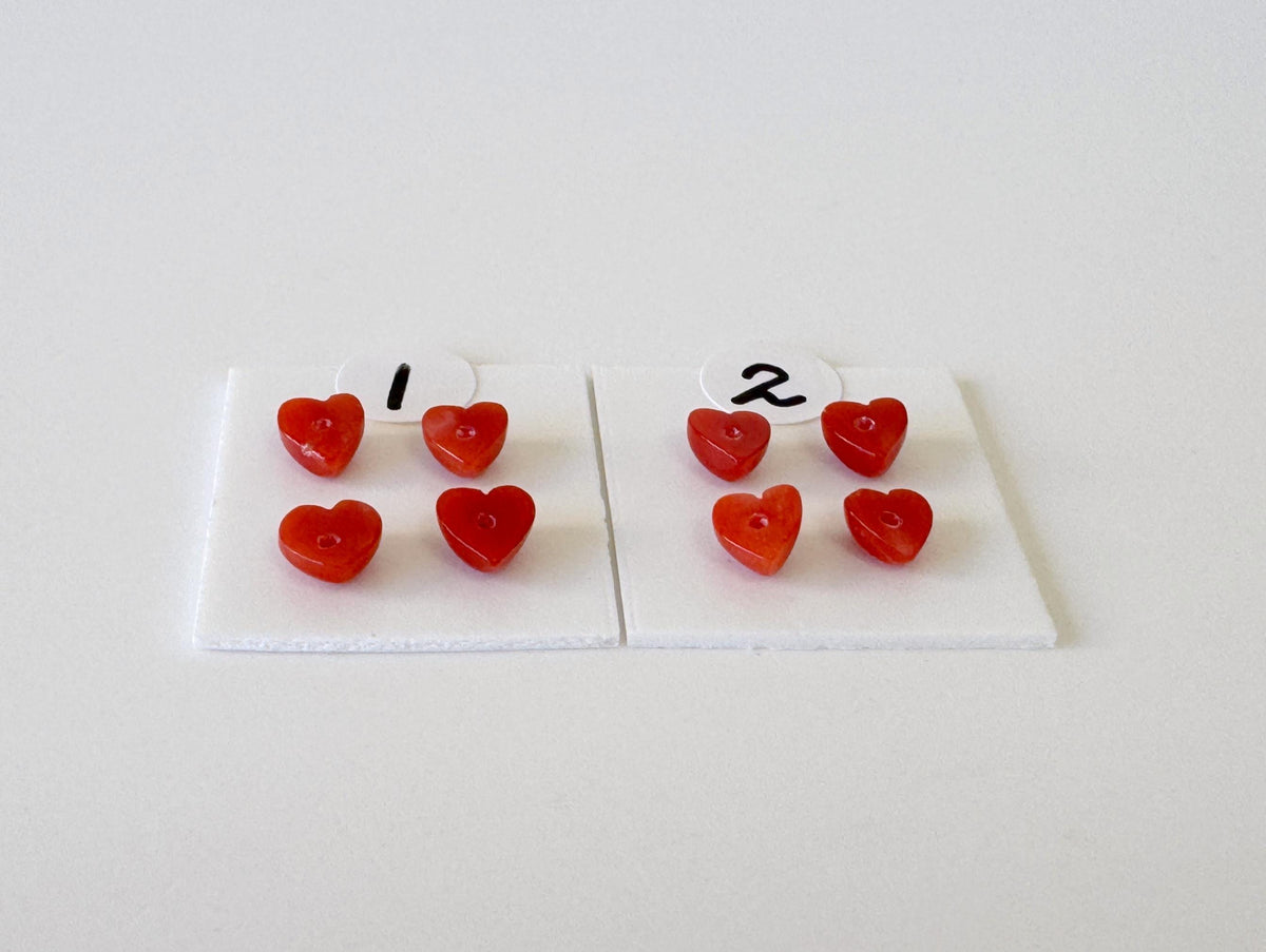 Natural Japanese red(Aka) coral tiny heart shape cabochon with half-drilled hole at back, Natural Color, Price per set of 4 pcs