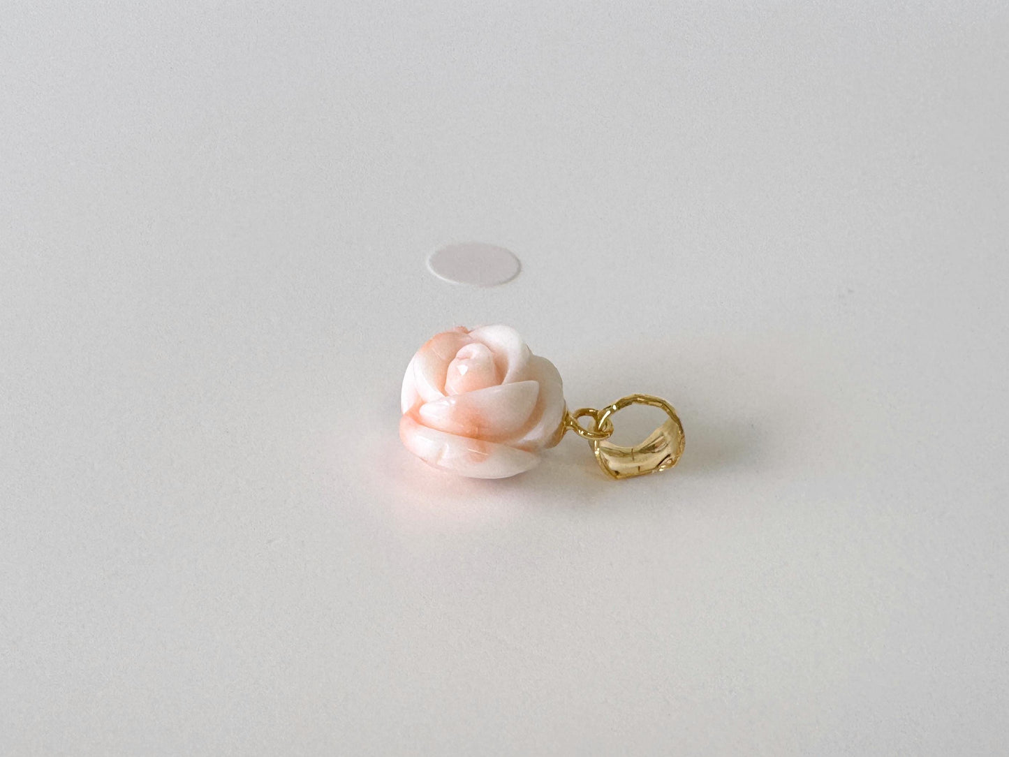Deep Sea Coral Rose carved Pendant, 11x12.7mm, Natural Pink/White Color Coral, Silver (gold plated) bail, Genuine Coral Pendant