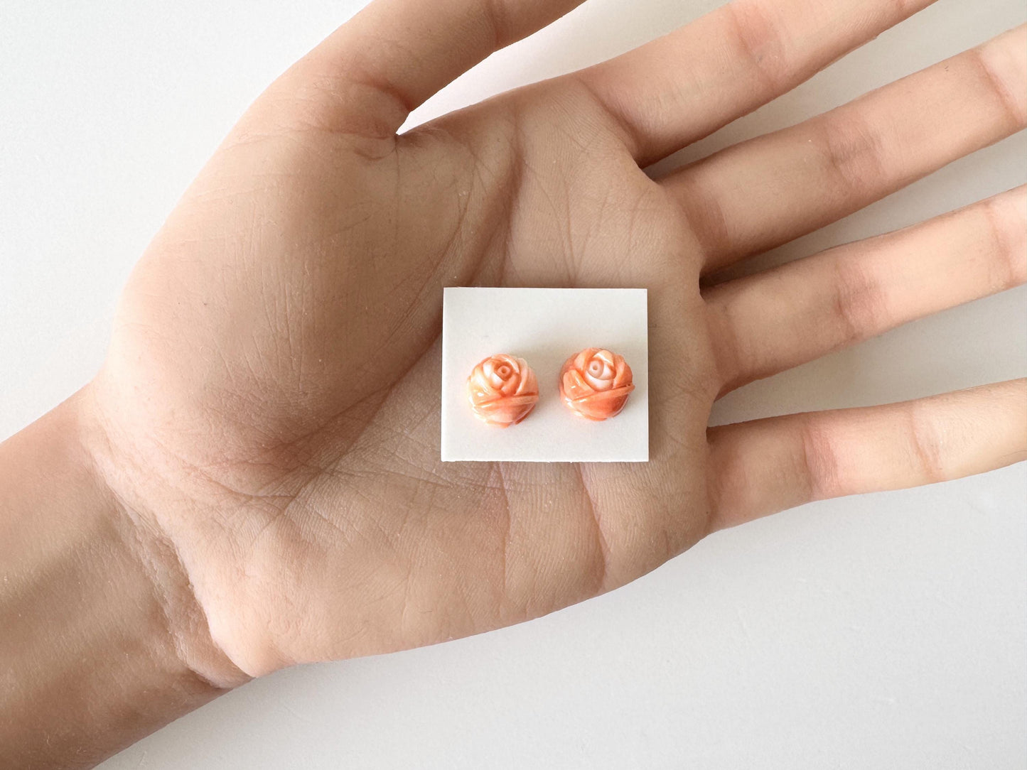Momo Coral Rose, Japanese Orange Loose Pair | Natural Undyed | 10.5mm Half-Drilled Flat-Back Jewelry Supplies