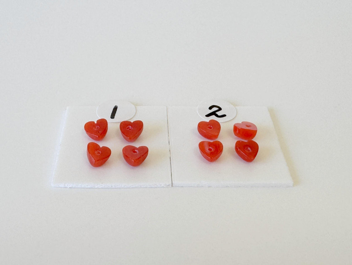 Natural Japanese red(Aka) coral tiny heart shape cabochon with half-drilled hole at back, Natural Color, Price per set of 4 pcs