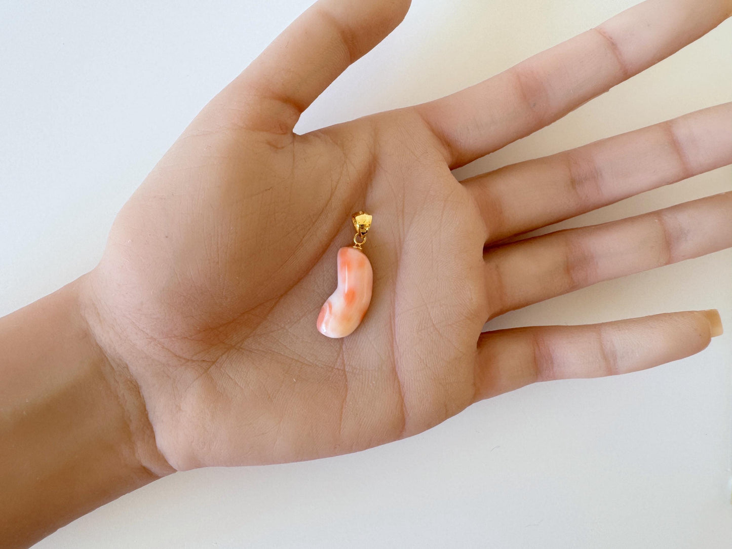 Natural Deep Sea Coral Unique Shaped Pendant, 21.3x9.6mm, Natural Pink/Orange color coral, Silver (Gold-Plated) bail