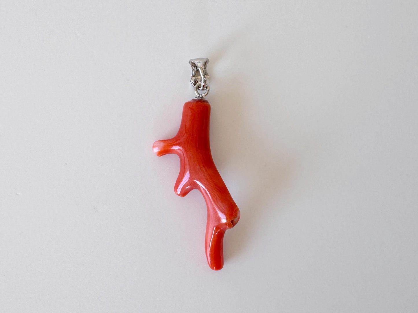 Momo Coral Branch Pendant: Japanese Orange Coral, Rhodium Silver Bail | Natural Deep Sea Jewelry, 34mm Length