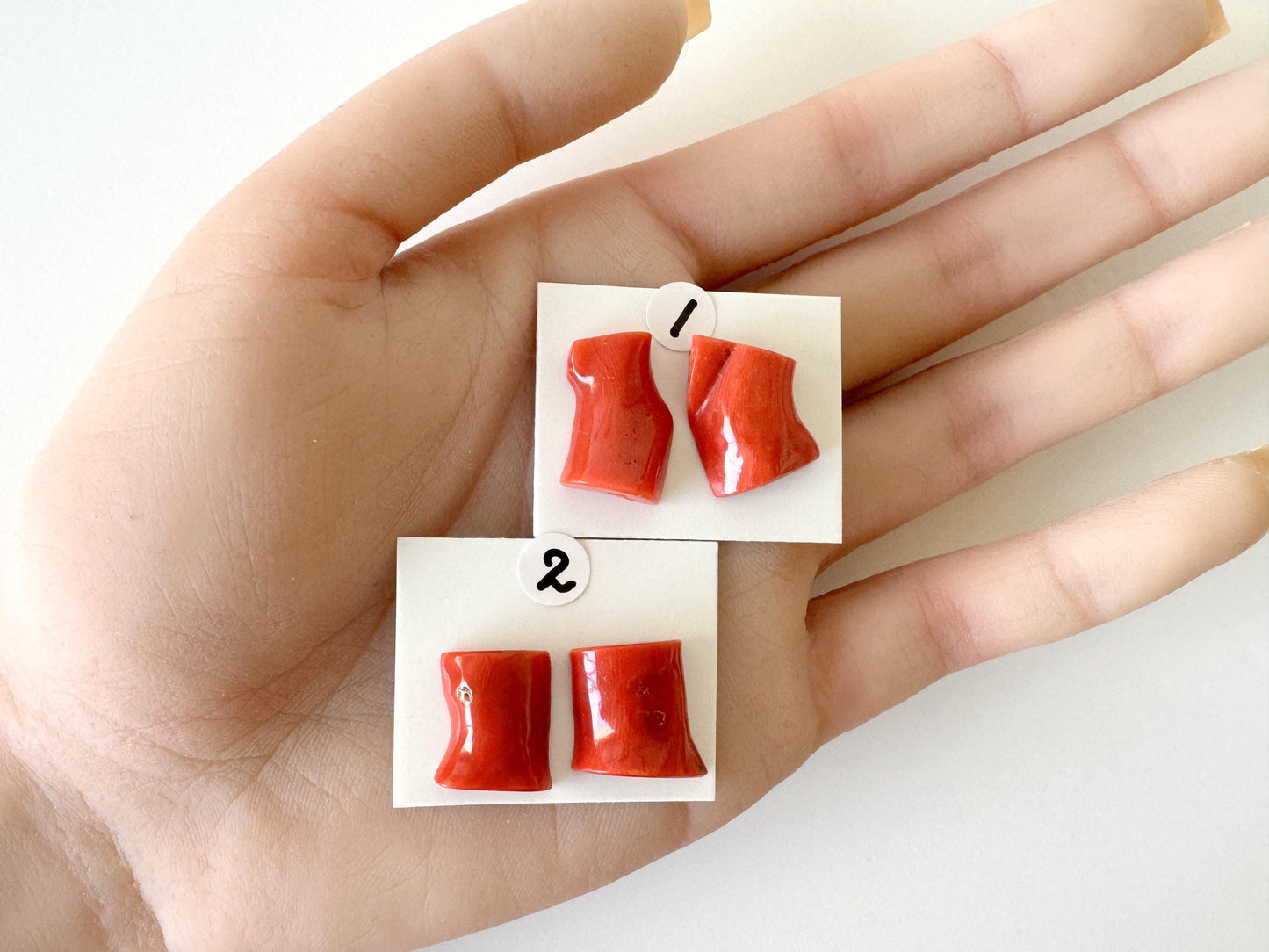 Mediterranean Coral Loose Gemstone: Natural Red-Orange Tones - Untreated, Top-hole, Jewelry Making Supplies, Per Pair