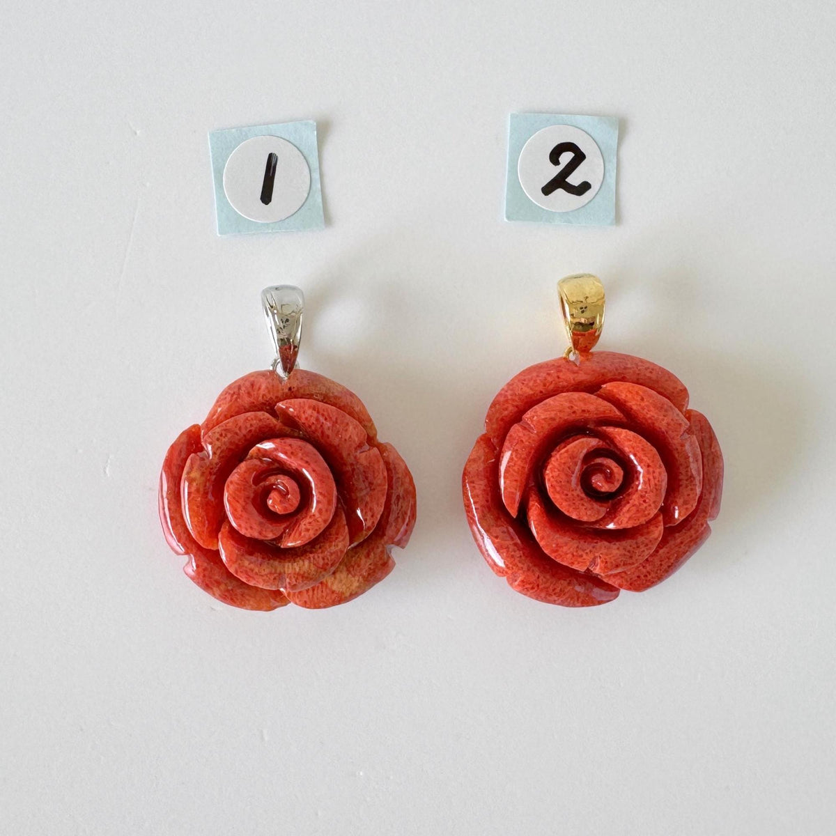 Sponge Coral Rose Pendant, Light Red, 20mm (Brass Bail)