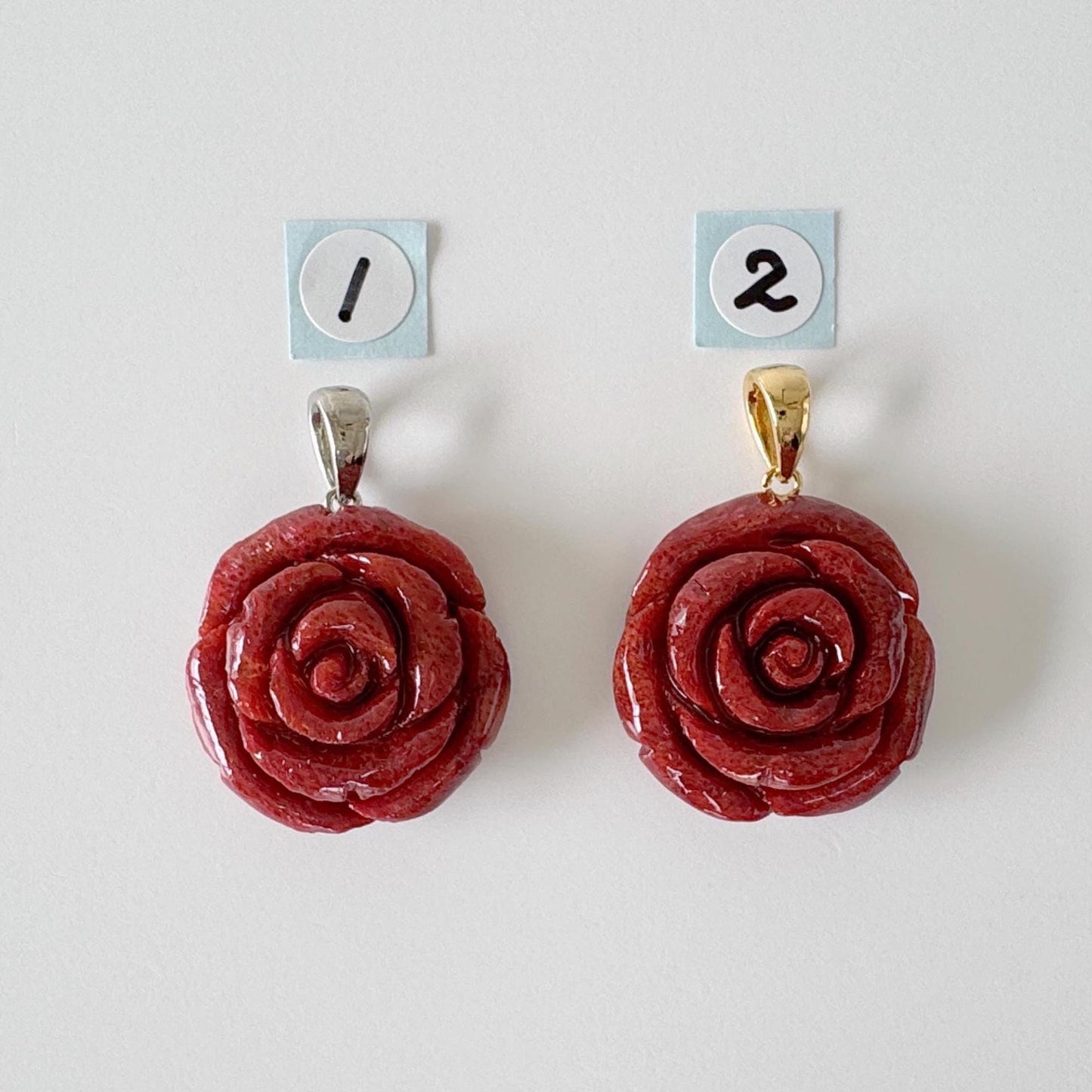 Natural sponge coral rose pendant 20mm, Dark red color, Brass bail, Price per piece
