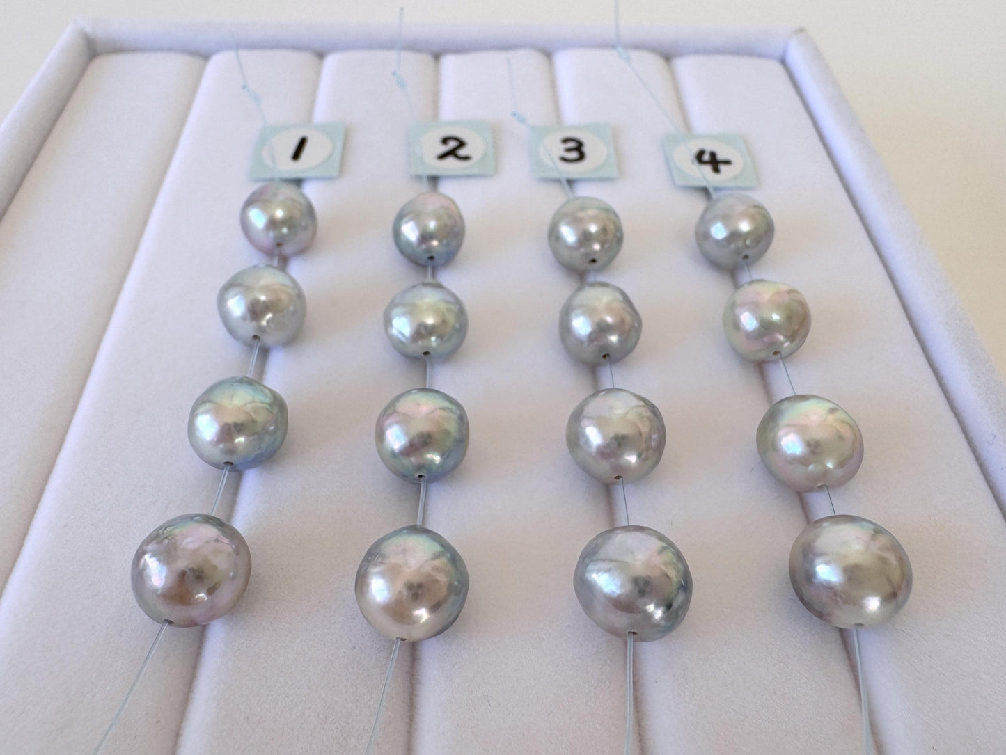 Japanese Akoya Pearl Beads: Natural Blue Silver, Saltwater Cultured (7.5-8mm, Mini Strand of 4 Pieces)