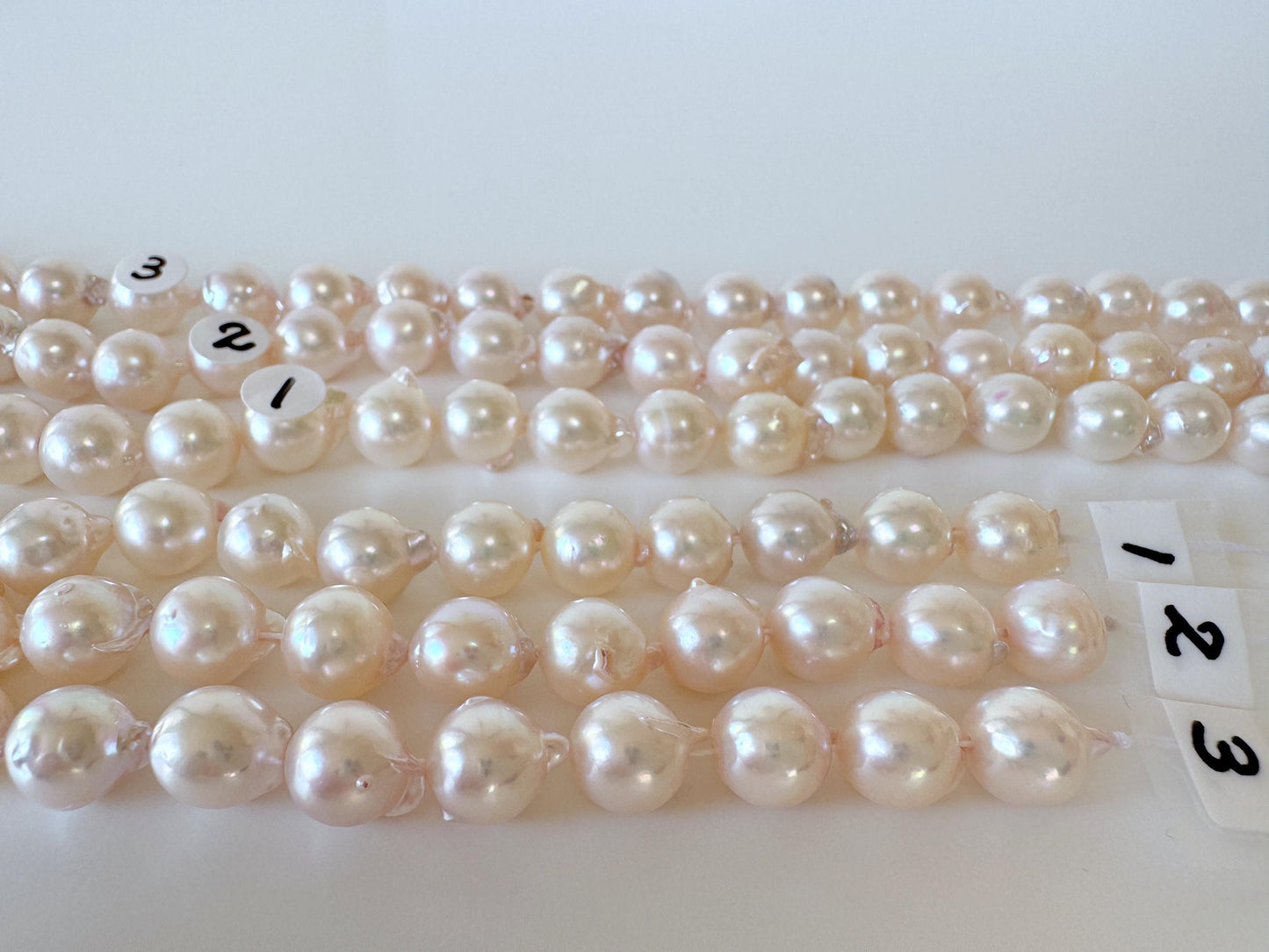 Japanese Akoya Pearl Strand 8.5-9mm Baroque Beads, White Pink Overtone (40cm, Saltwater Cultured)