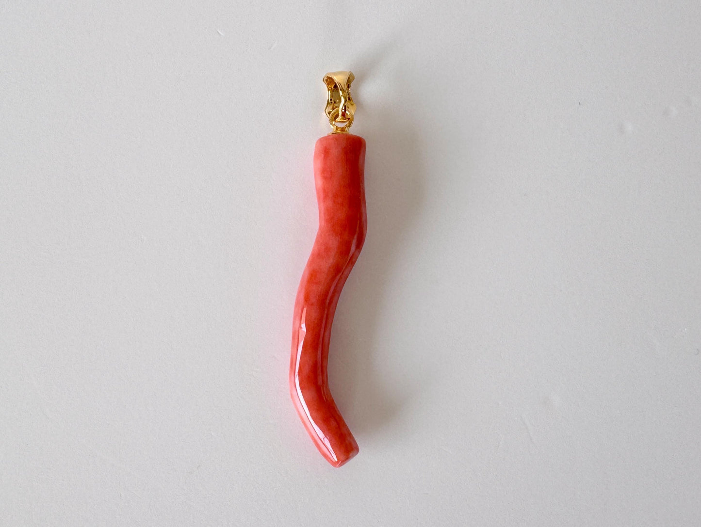 Momo Coral Branch Pendant: Natural  Orange Japanese Coral (39mm, Silver Gold-Plated Bail, Authentic Jewelry)