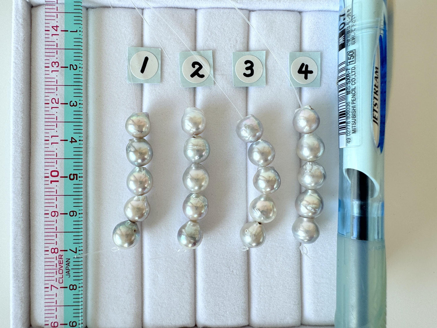 Japanese Natural blue/silver color Akoya Pearl Beads, 7-7.5mm, Mini Strand, Short Strand of 5 Pieces, Cultured in Sea Water