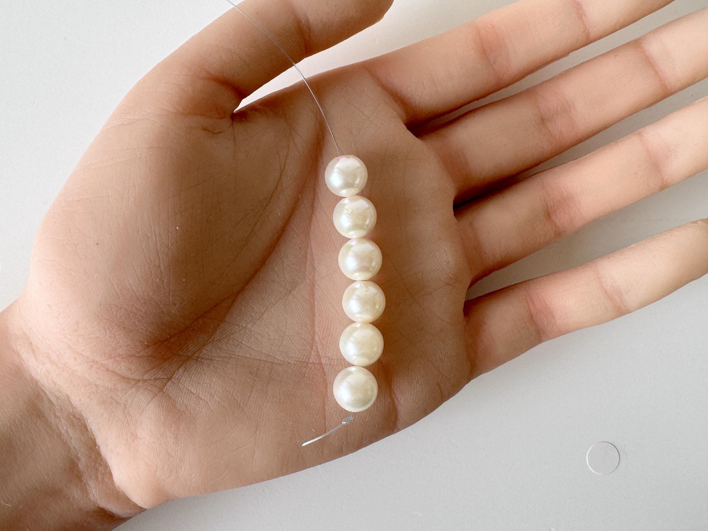 DEFECTS – Japanese Akoya Pearl Beads: Cultured White Saltwater Pearls, Mini Strand (8.5-8.8mm, Near-Round, 6 Pieces), Value Priced