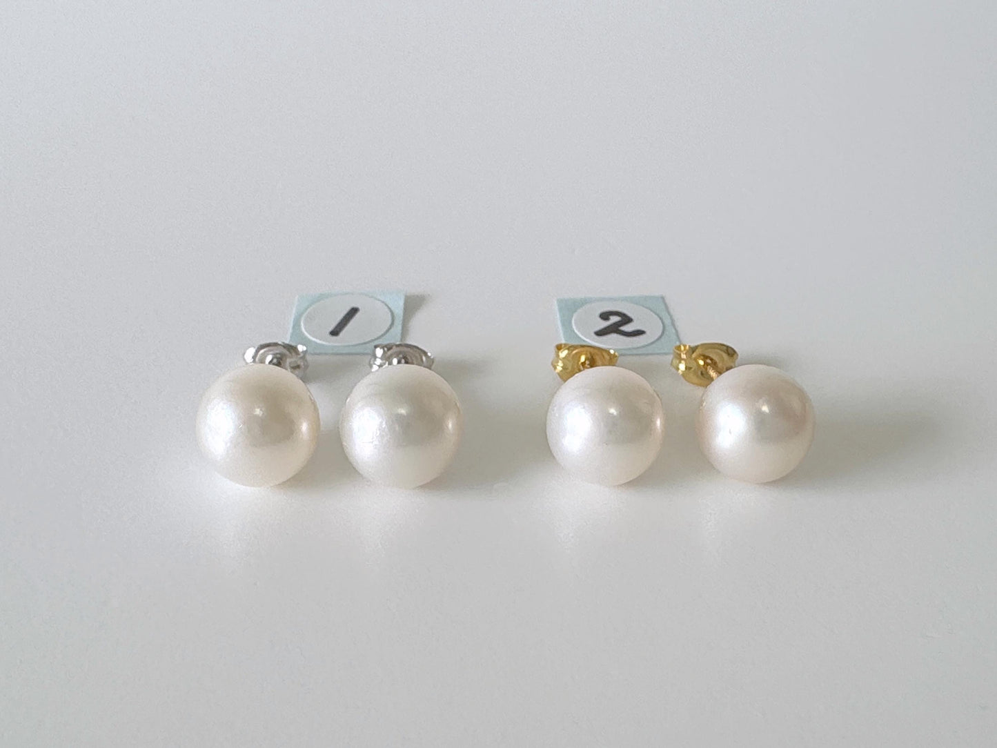 Japanese White Akoya Pearl Stud Earrings, 8.5mm, Silver 925 Post/Ear Nuts, Genuine Akoya Pearl, Salt water cultured pearl