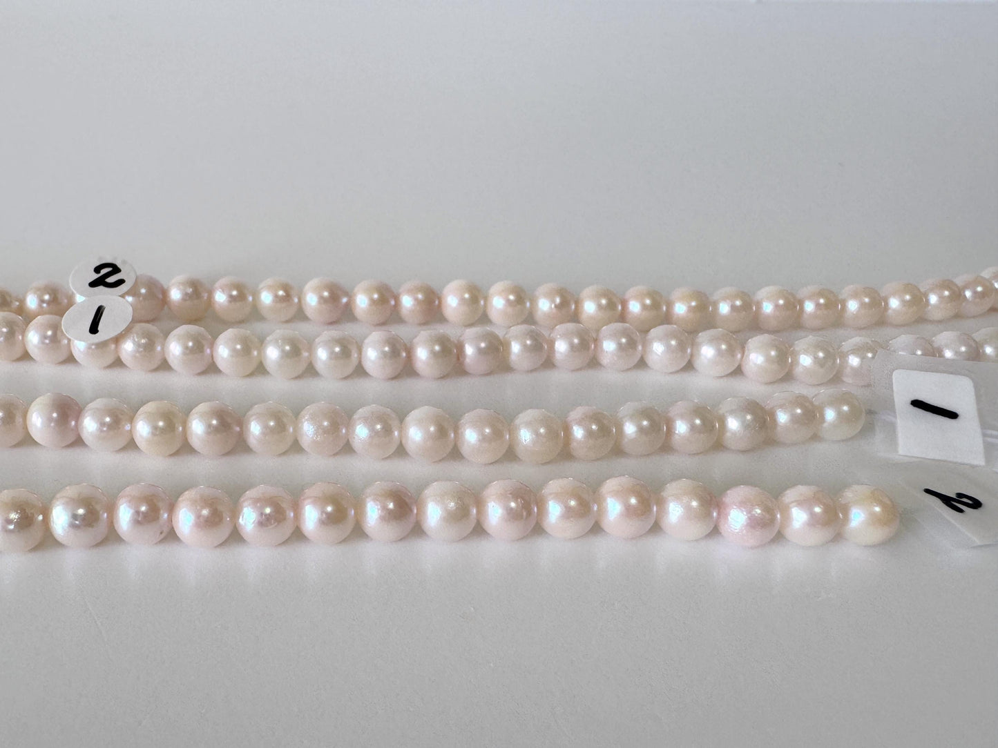 Akoya Pearl Strand: 5.5-6mm Japanese Cultured Pearls, White Pink Overtone | Full Strand, Saltwater Gems, 40cm Length
