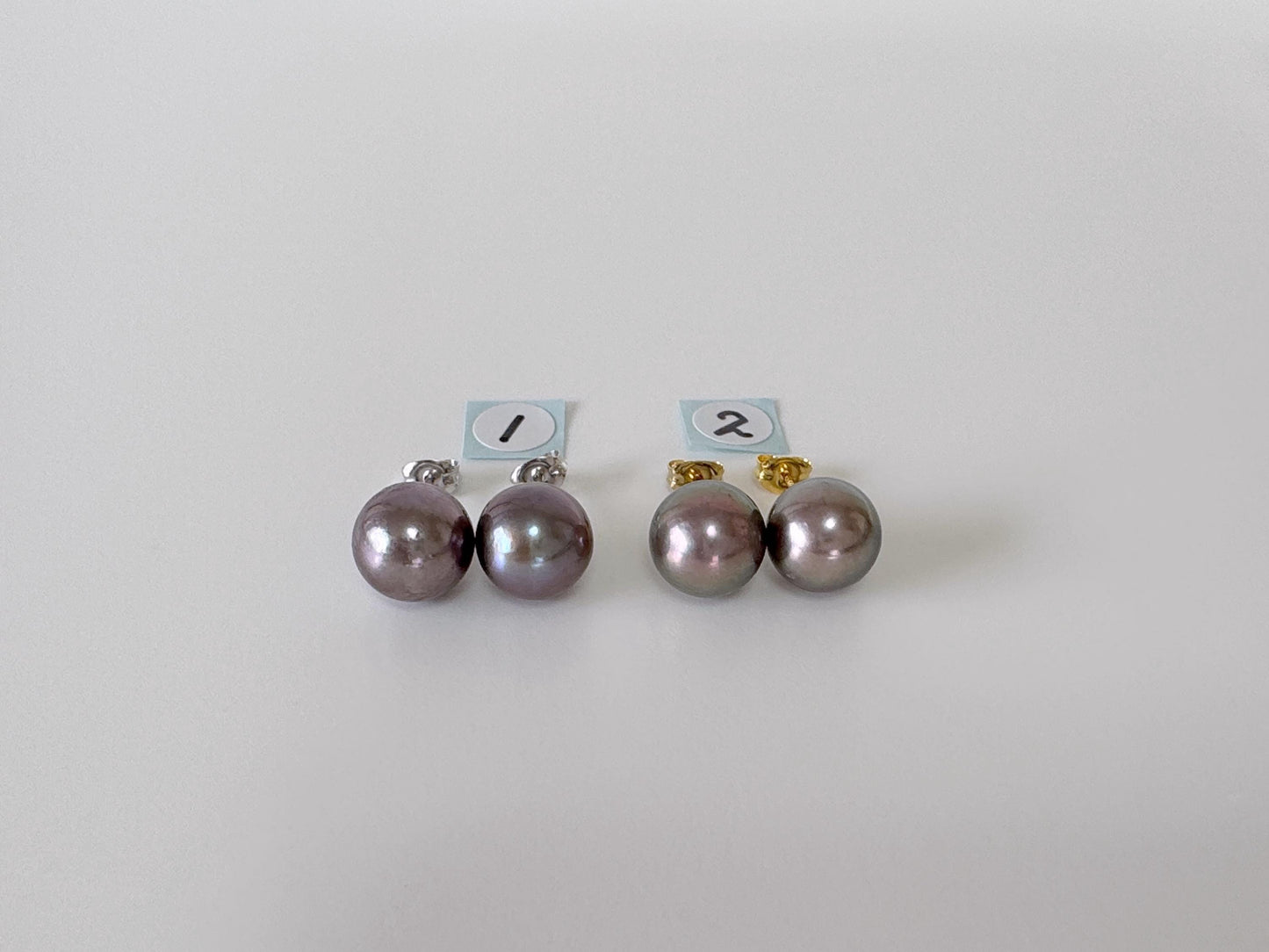 Japanese Black/Peacock Black Akoya Pearl Stud Earrings, 9.5mm, Silver 925 Post/Ear Nuts, Genuine Akoya Pearl, Salt water cultured pearl