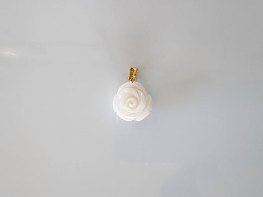 Natural White Coral Rose Pendant, 16.5x16.6mm Rose, Natural White Color Coral, Silver (gold plated) Bail, Genuine Precious Coral Pendant