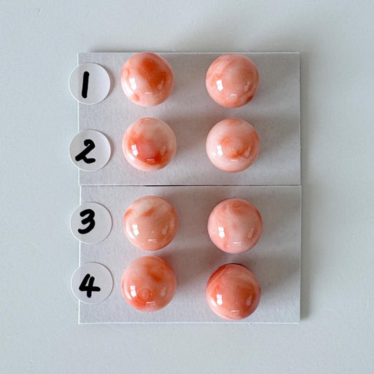 10-10.5mm Half Drilled Natural Deep Sea Coral Round Loose, Pink/Orange coral, for earring sets, natural color, price per pair