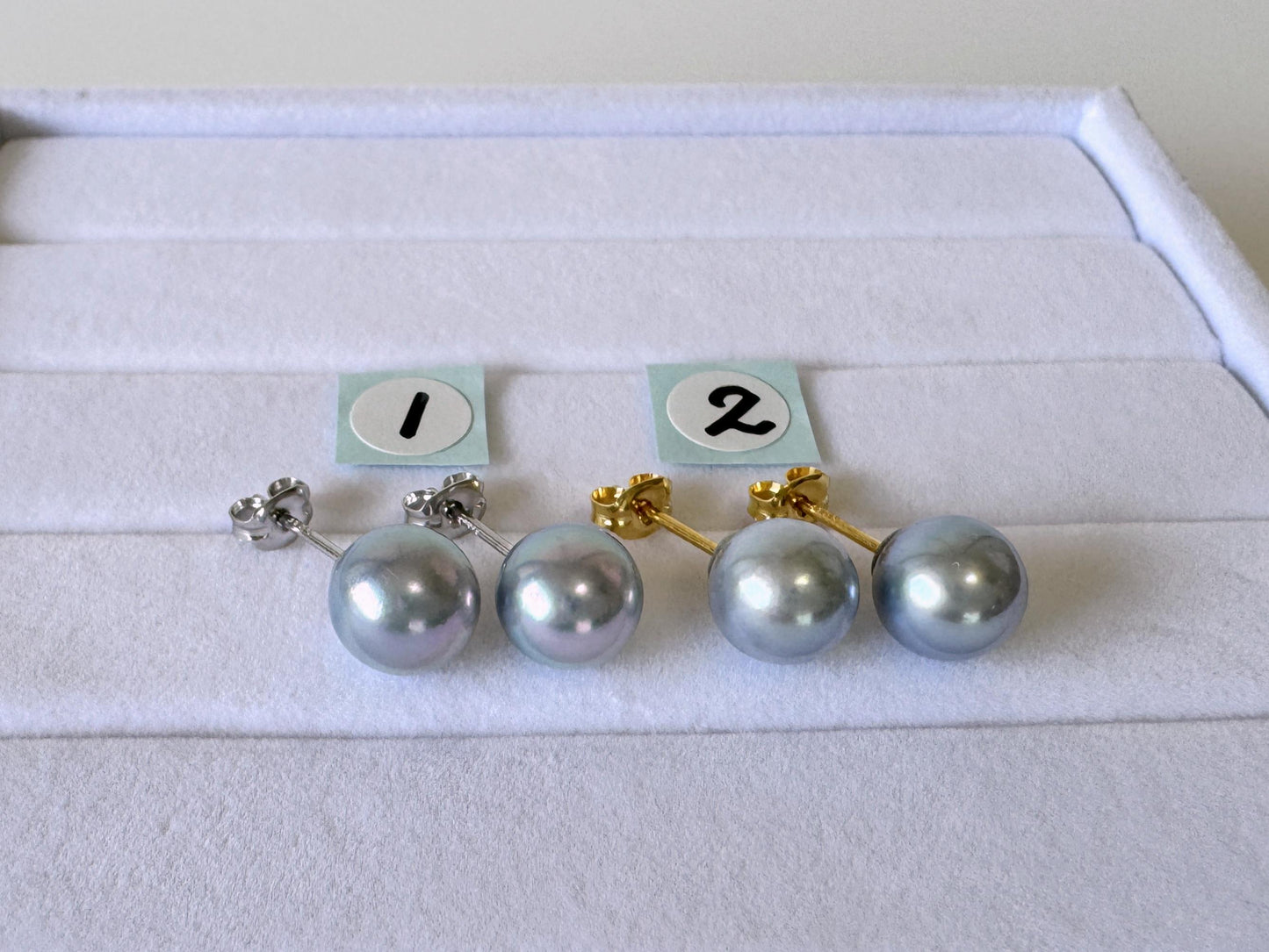 Japanese Akoya Pearl Stud Earrings, Blue Silver Treated (8mm, Silver925 Posts, Saltwater Cultured)