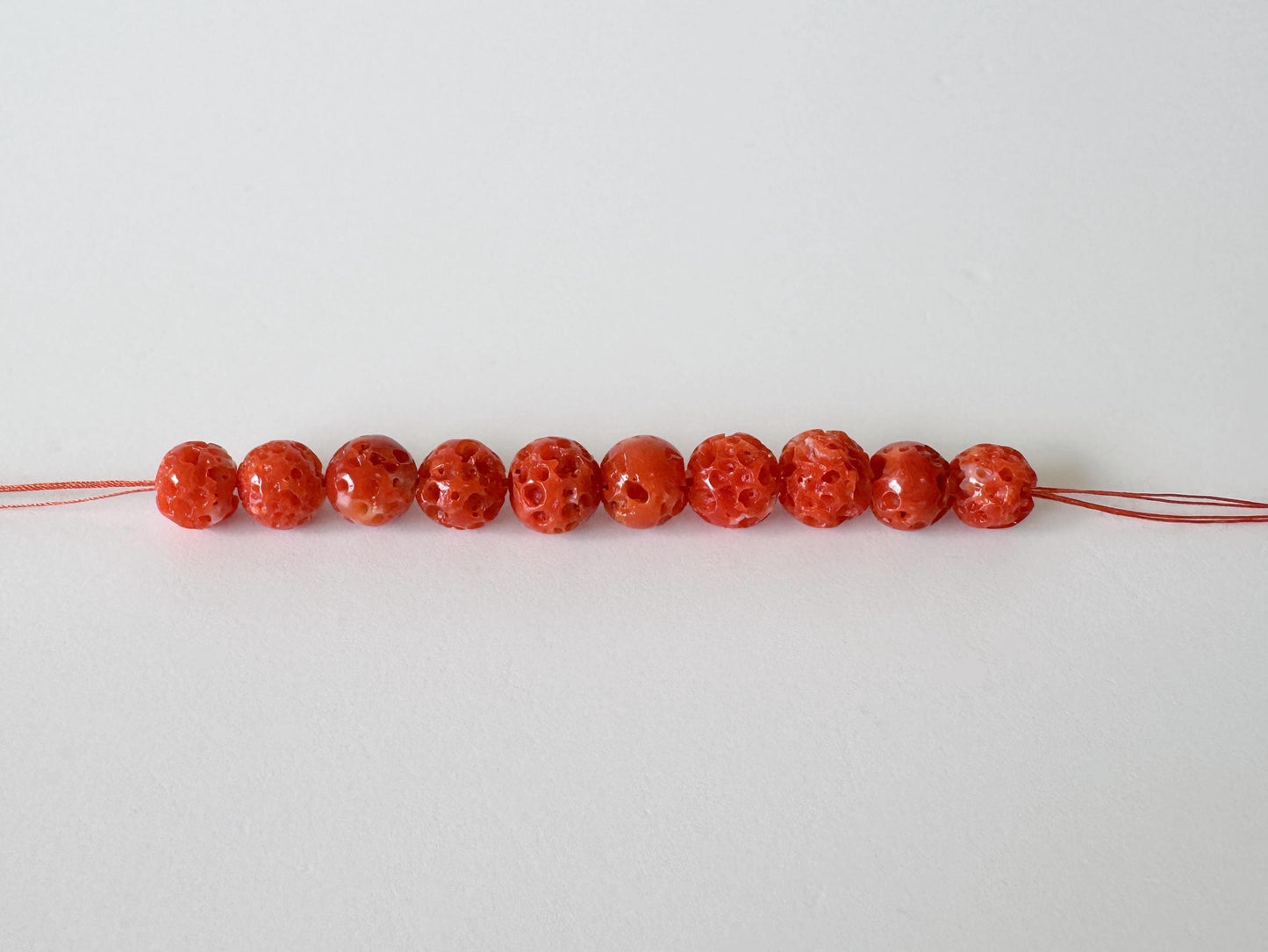 Natural Coral Short Strand | Aka Beads | Japanese Red - 6-6.9mm, 5.8cm Length, Genuine Undyed